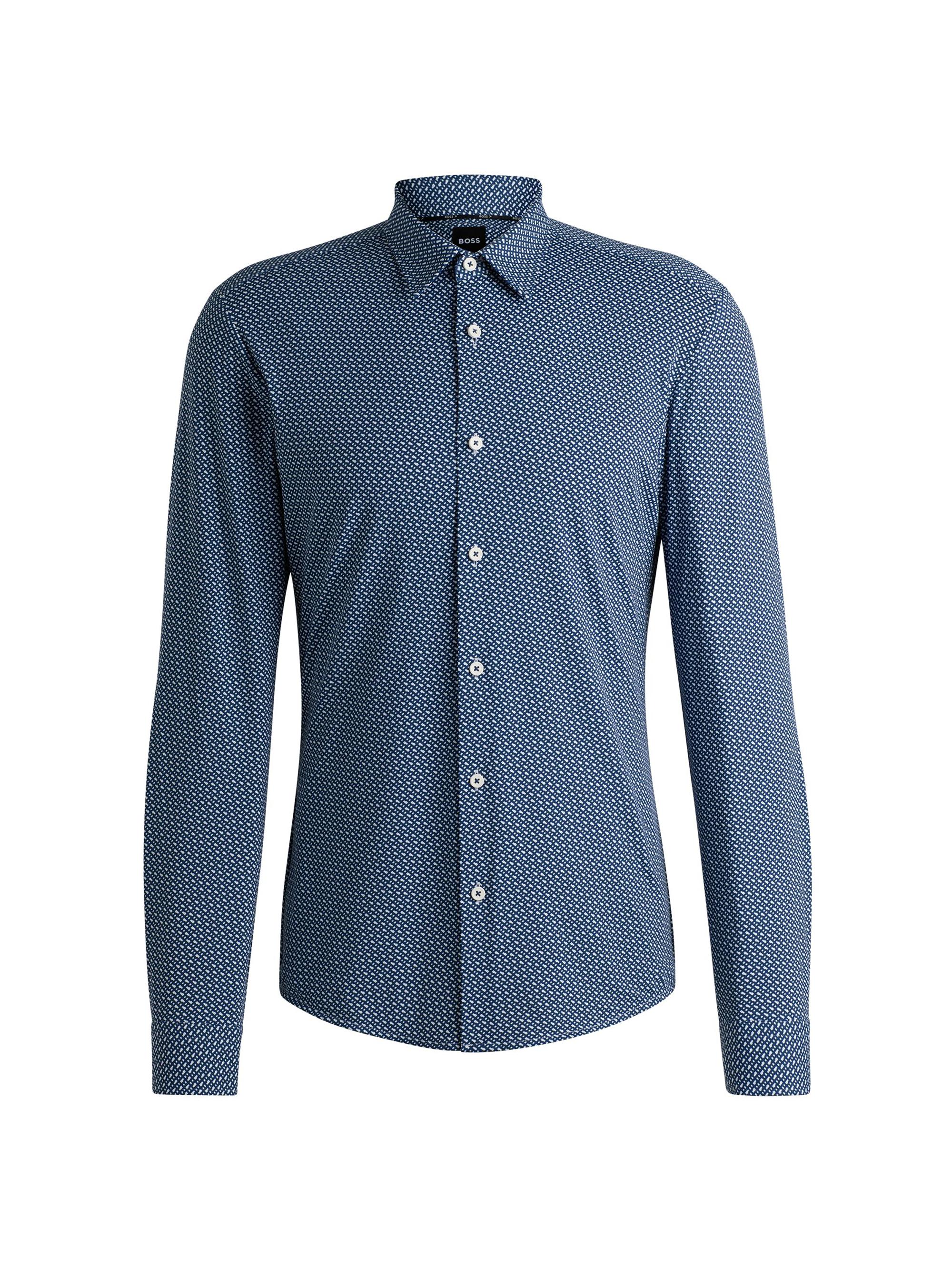 BOSS Men's Slim-Fit Shirt in Monogram-Print Performance-Stretch Material - Blue