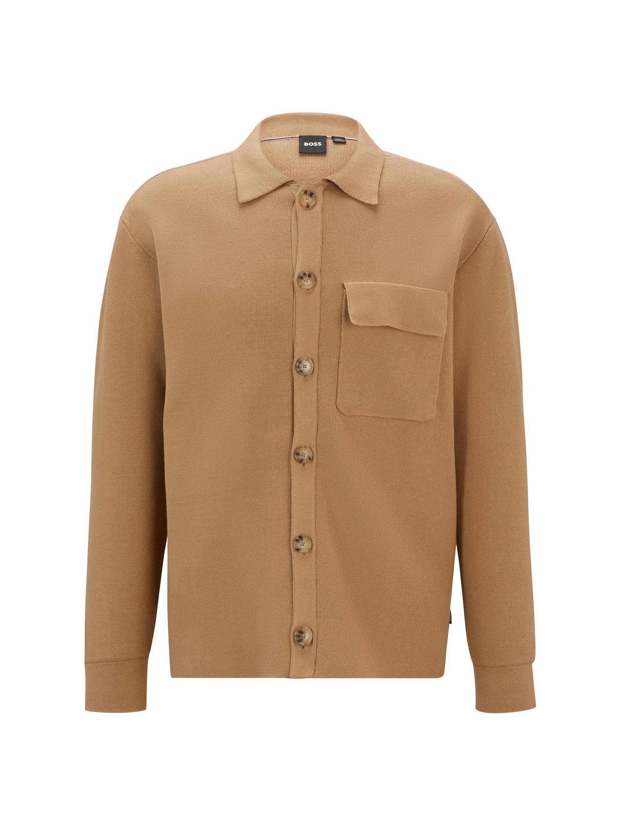 BOSS Men's Relaxed-Fit Knitted Overshirt in Cotton - Beige