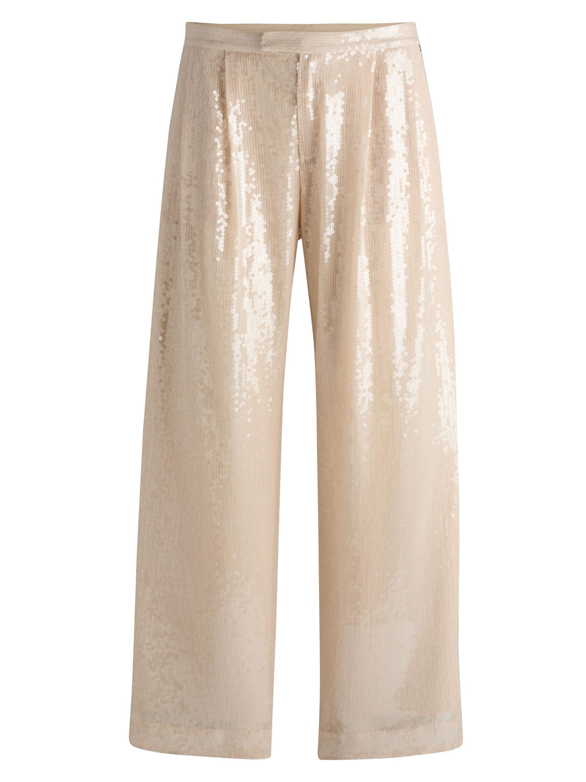 BOSS Women's Straight-Fit Trousers in Sequined Stretch Fabric - Beige