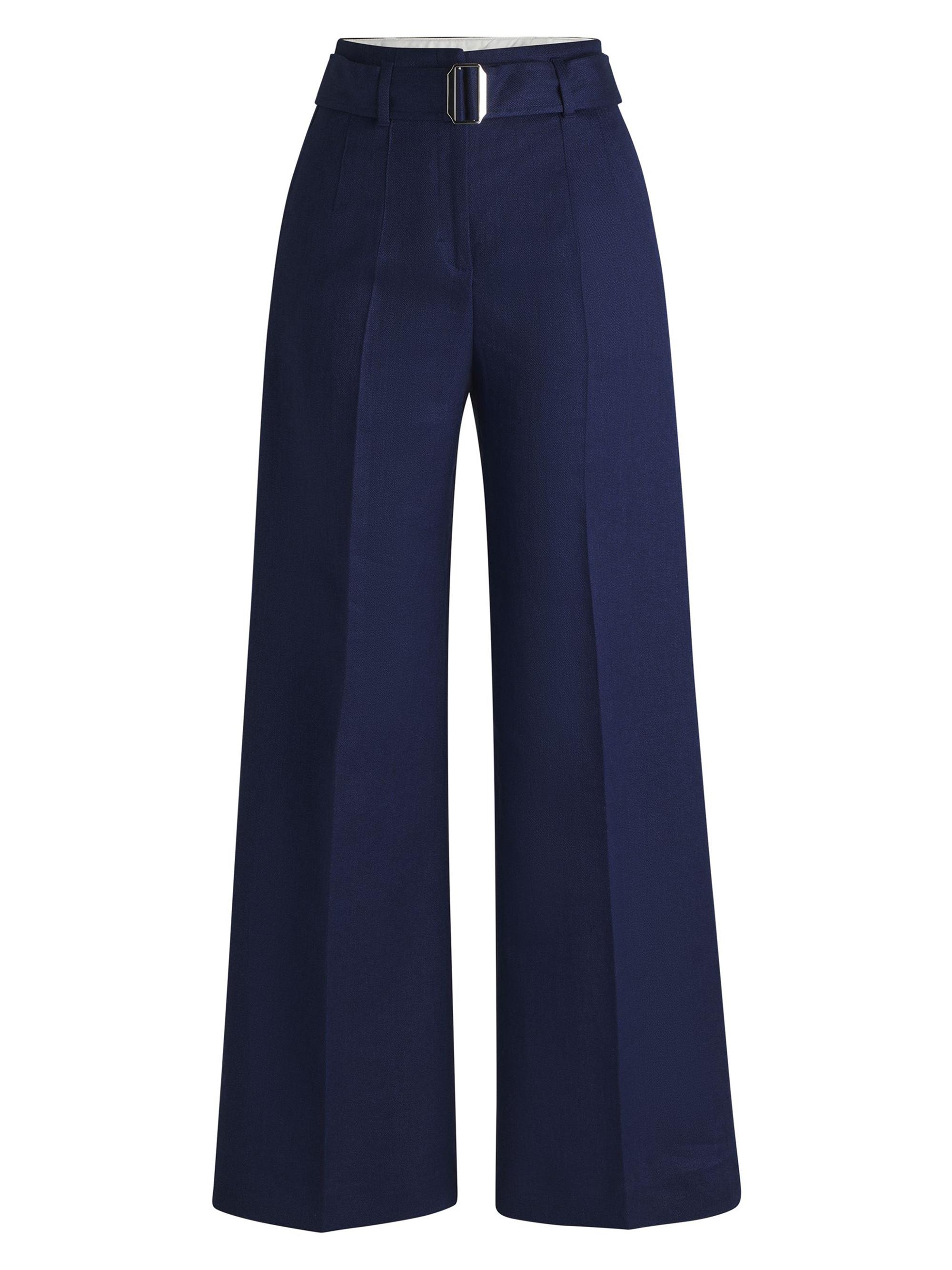 BOSS Women's Relaxed-Fit Trousers in a Linen Blend - Light Blue