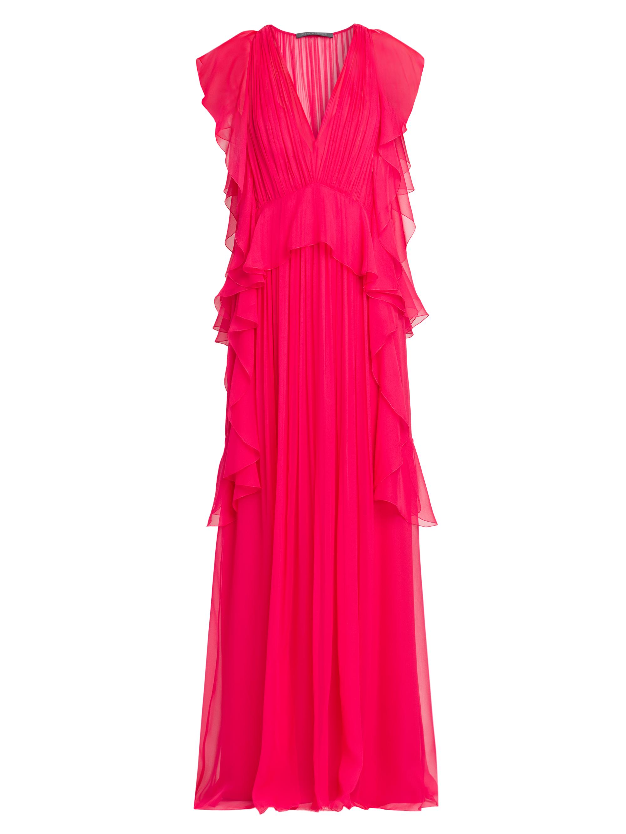 Alberta Ferretti Women's Silk Chiffon Ruffle V-Neck Peplum Gown - Fuchsia
