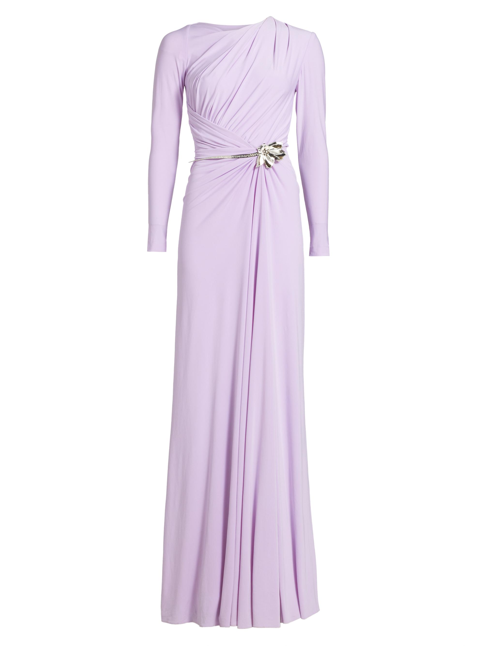 Honayda Women's Draped Jersey Flower Hardware Gown - Lilac
