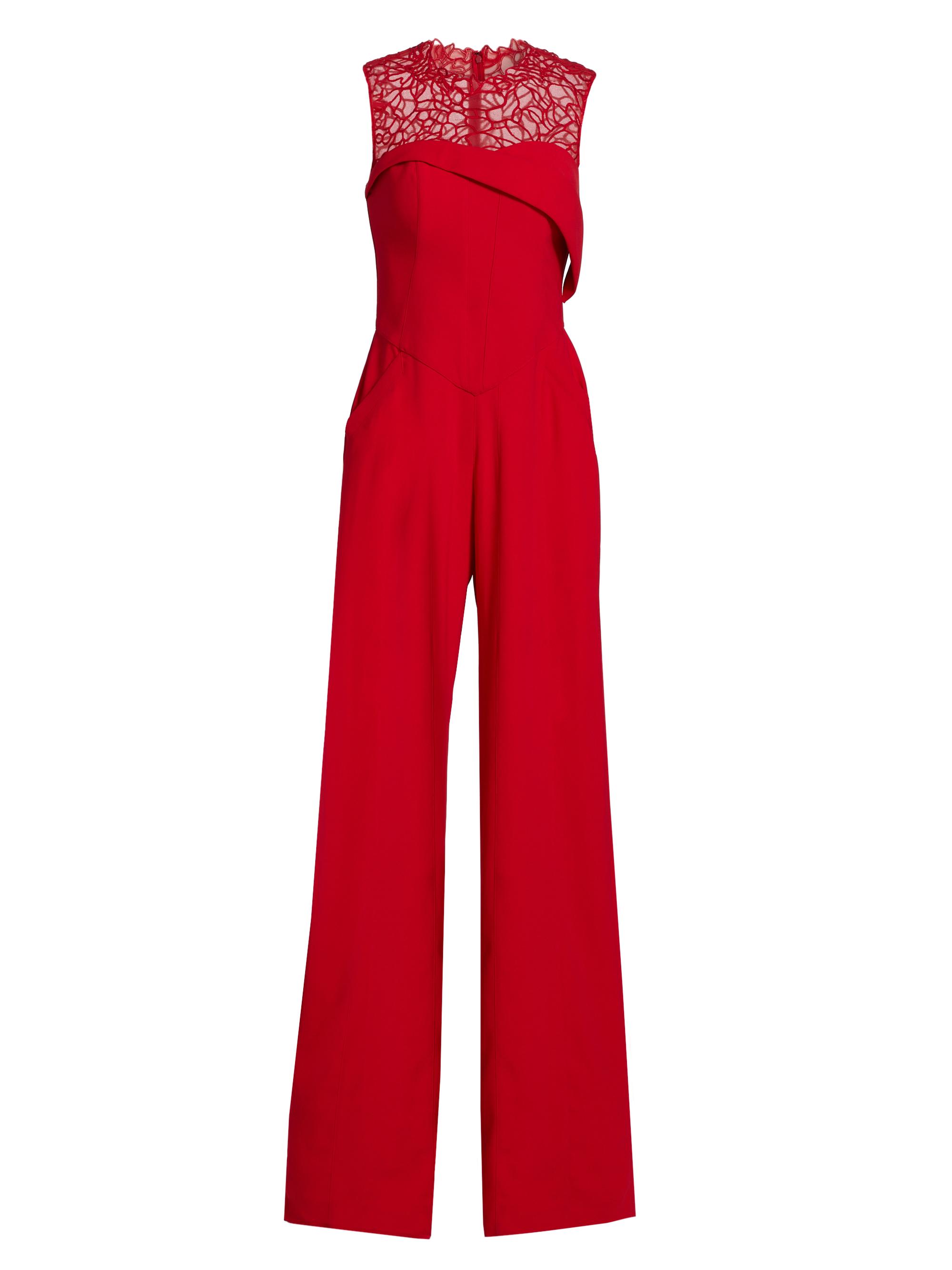 Honayda Women's Crêpe Lace Neck Jumpsuit - Red