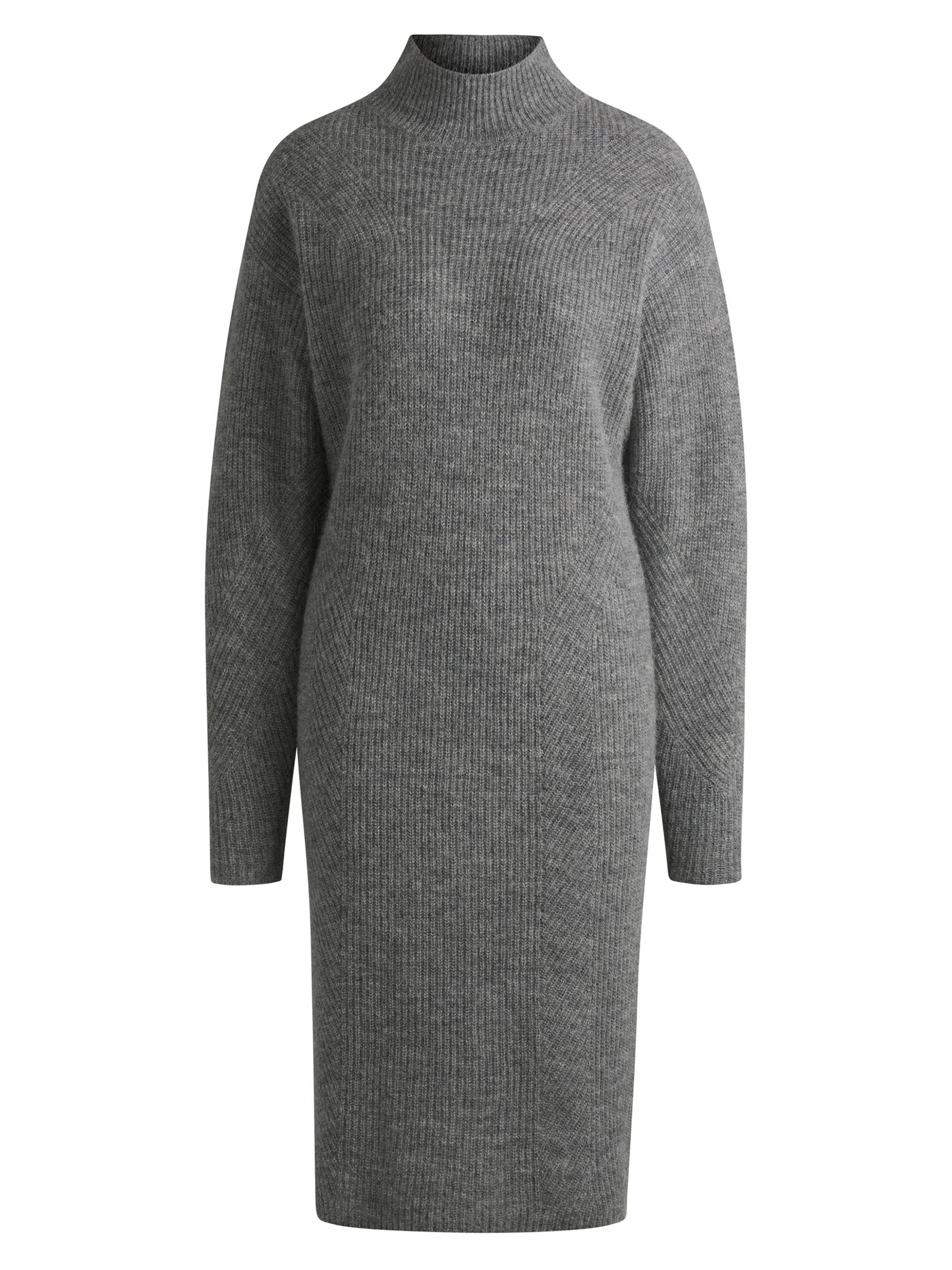 BOSS Women's Long-Sleeved Relaxed-Fit Dress with Mixed Ribbing - Grey