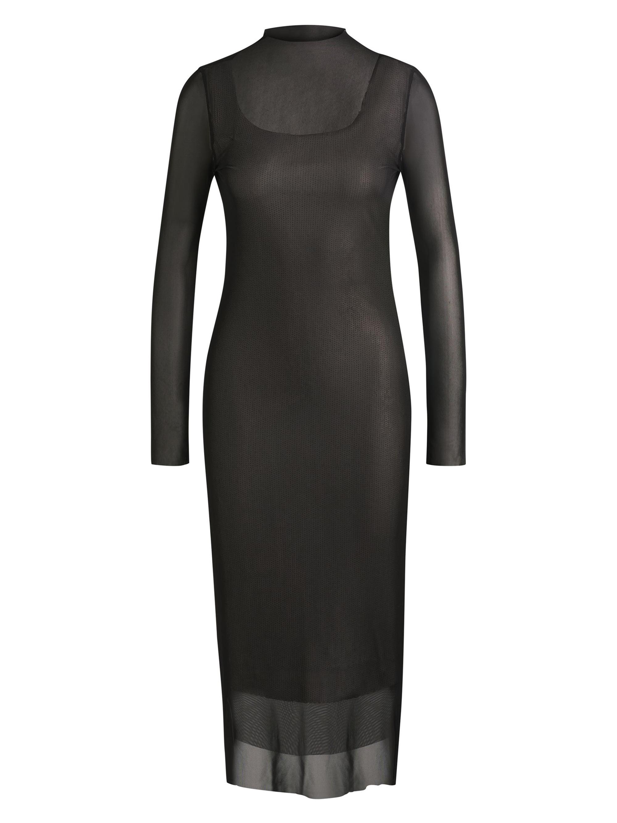 BOSS Women's Stretch-Mesh Dress with Sequinned Underlayer - Black