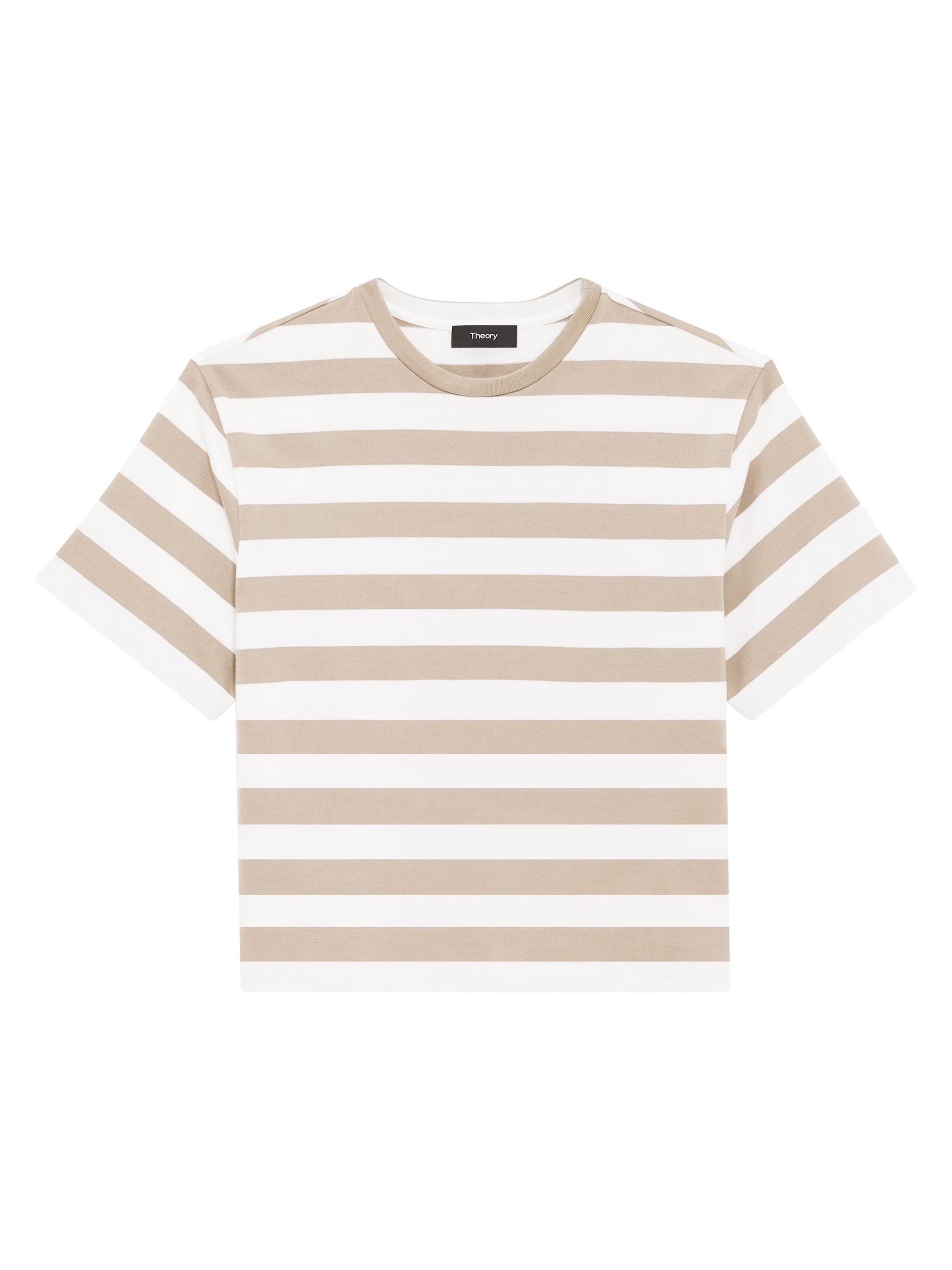 Theory Women's Striped Boxy Cotton T-Shirt - Taupe Multi