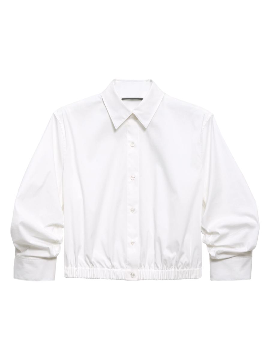 Theory Scrunch Sleeve Button-Front Crop Shirt | Saks Fifth Avenue