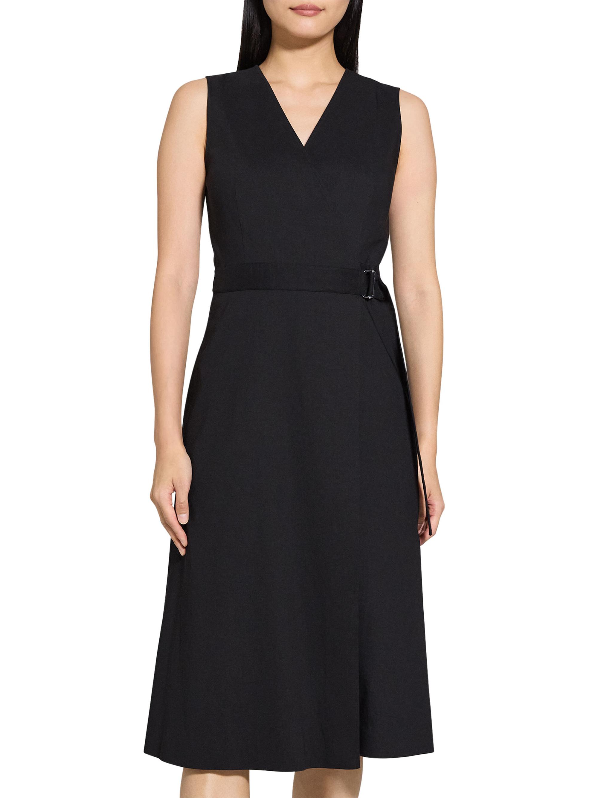 navy blue dress for baby girl Theory Linen Sleeveless Fit & Flare Wrap Dress