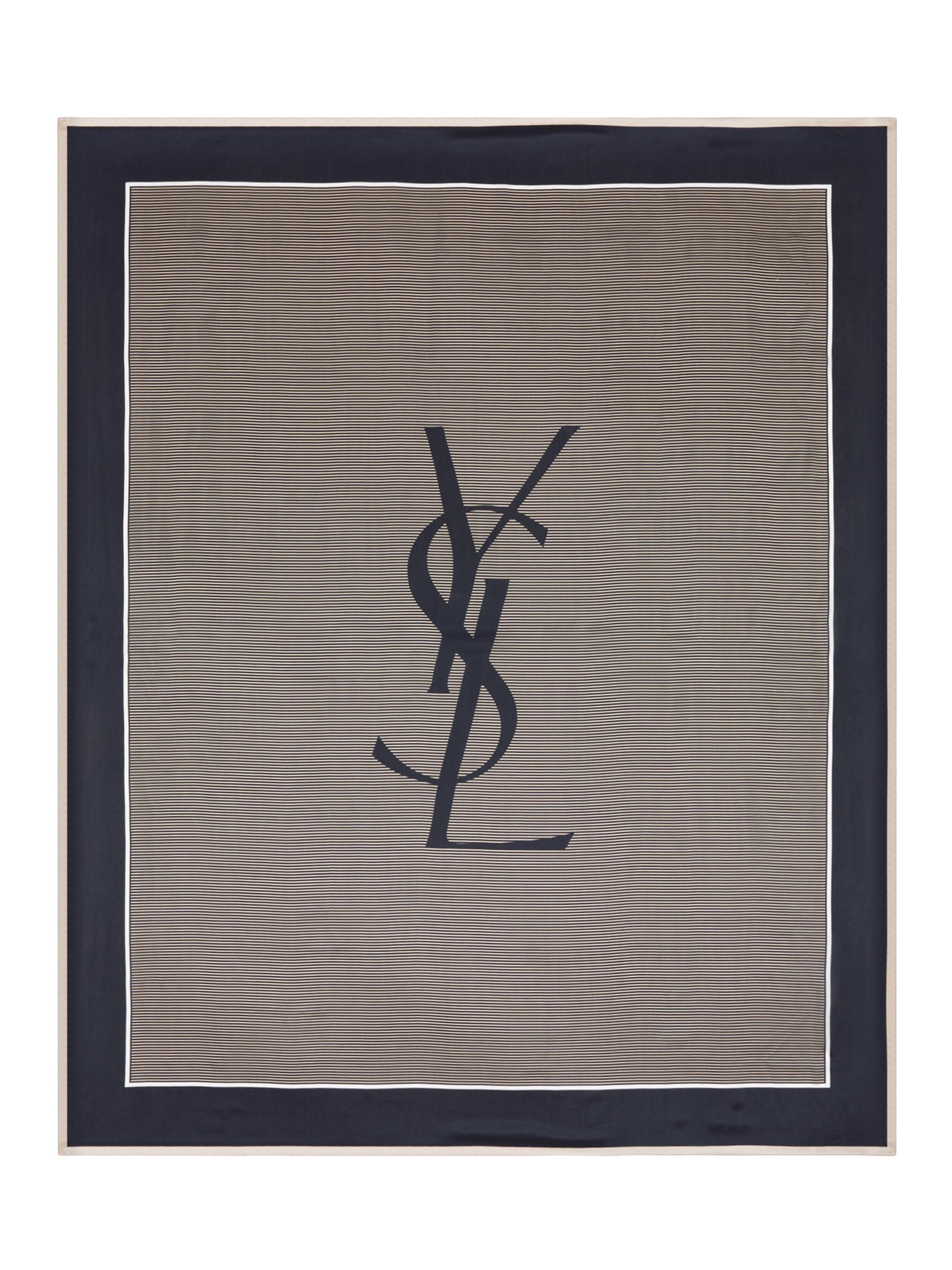 Saint Laurent Men's Cassandre Striped Stole in Silk Charmeuse - Navy And