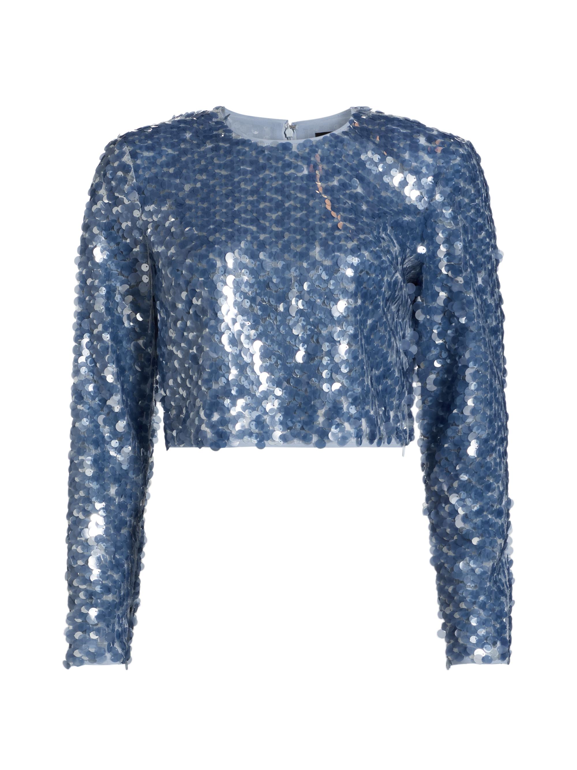 Toccin Women's Anaya Sequined Long-Sleeve Top - Steel Blue Multi