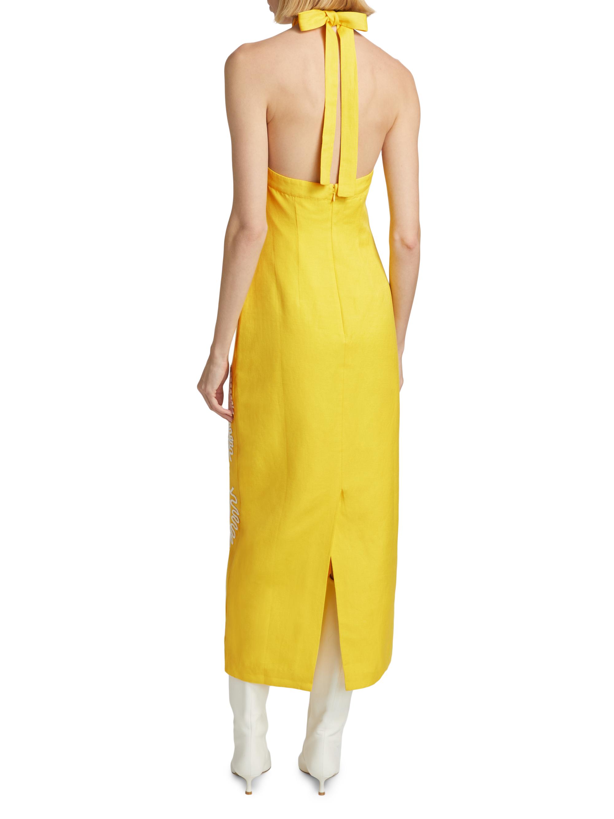 Carly Embroidered Linen-Blend Halterneck Midi-Dress