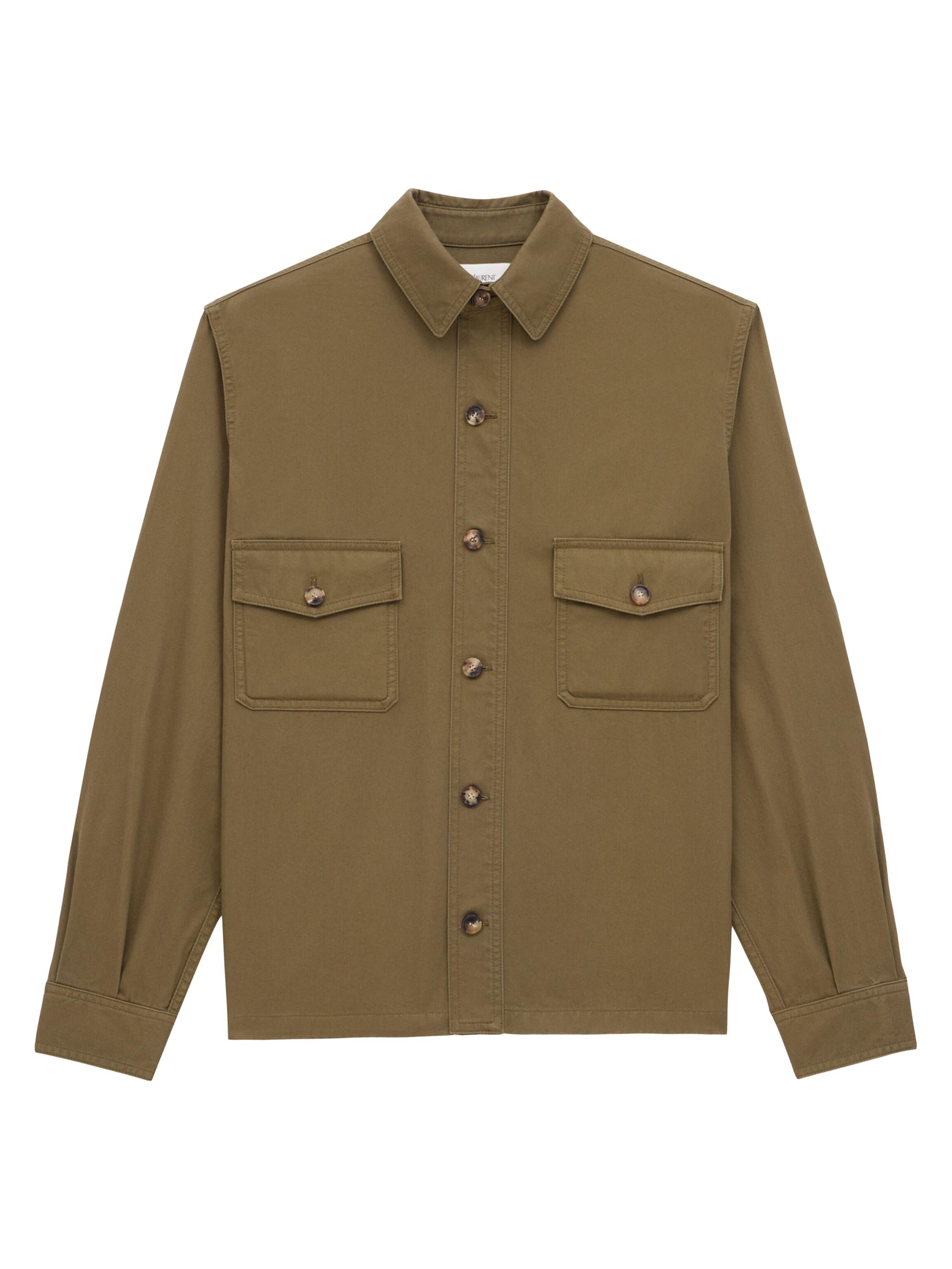 Saint Laurent Men's Overshirt in Cotton Twill - Kaki