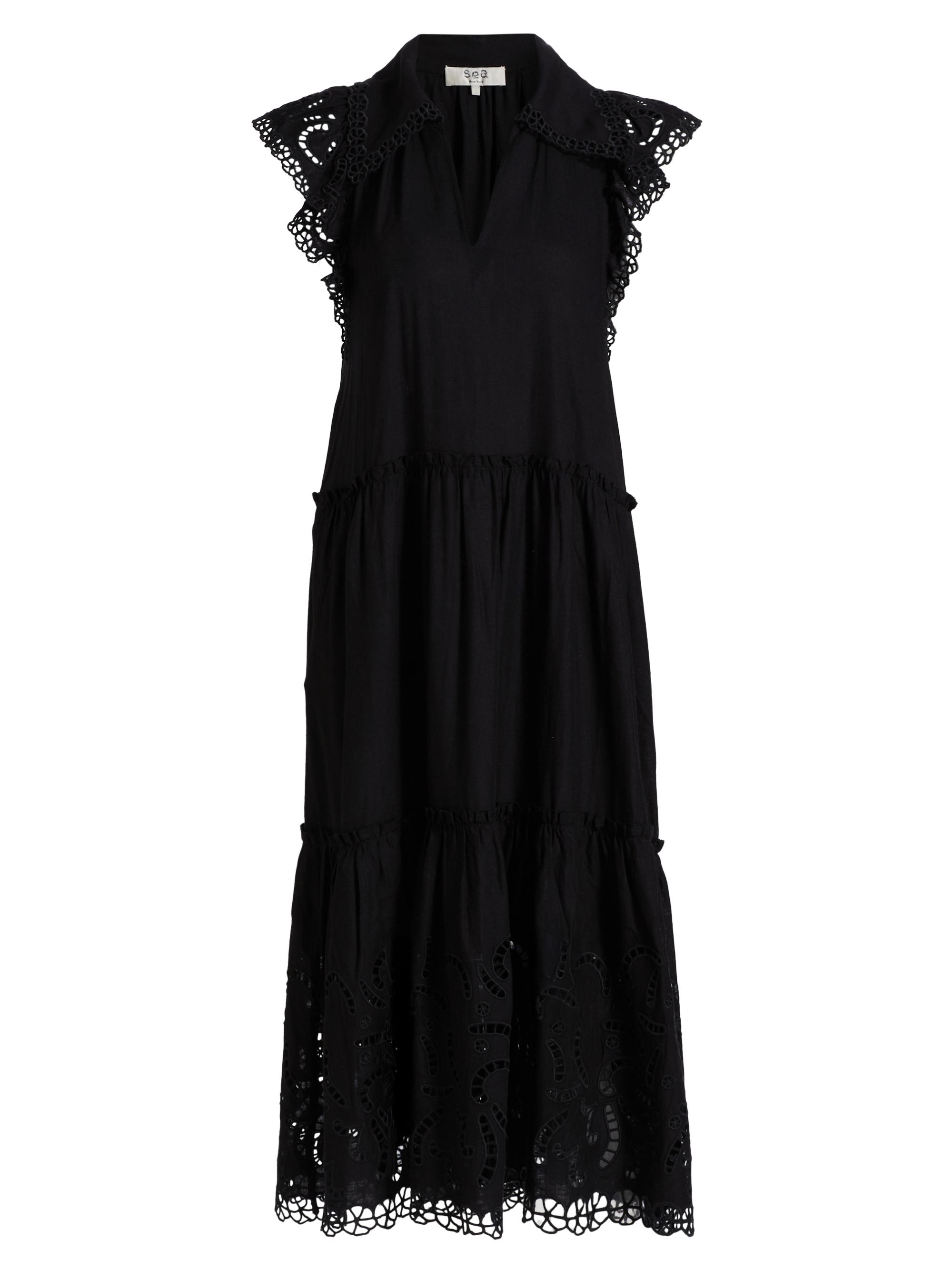 Sea Women's Marja Embroidered Flutter-Sleeve Dress - Black