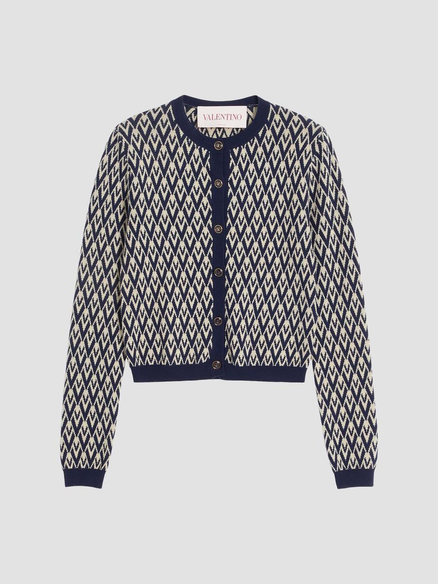 Valentino Garavani Wool Cardigan with Toute La V Jacquard Pattern