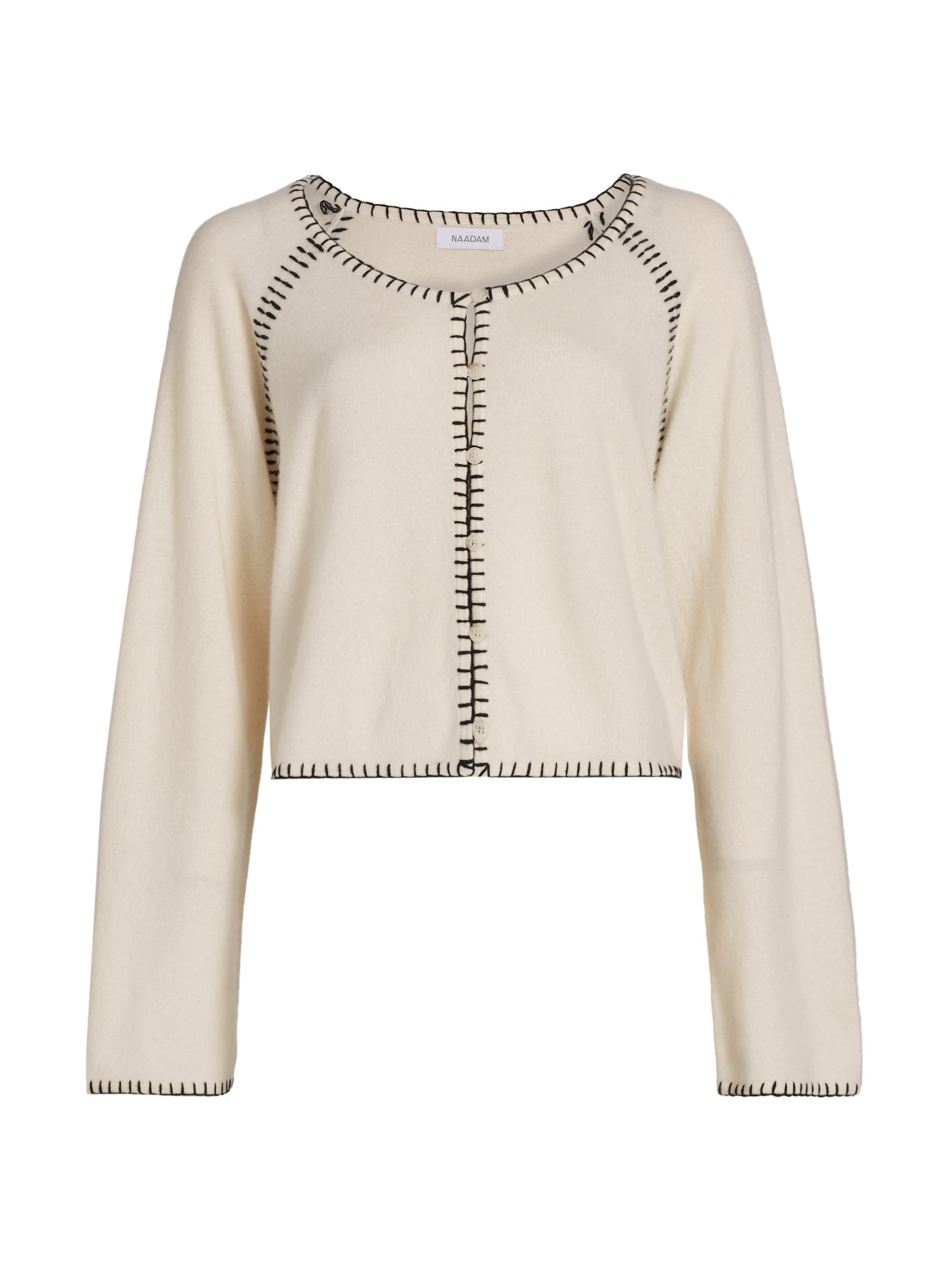 Naadam Women's Cashmere Embroidered Cardigan - White