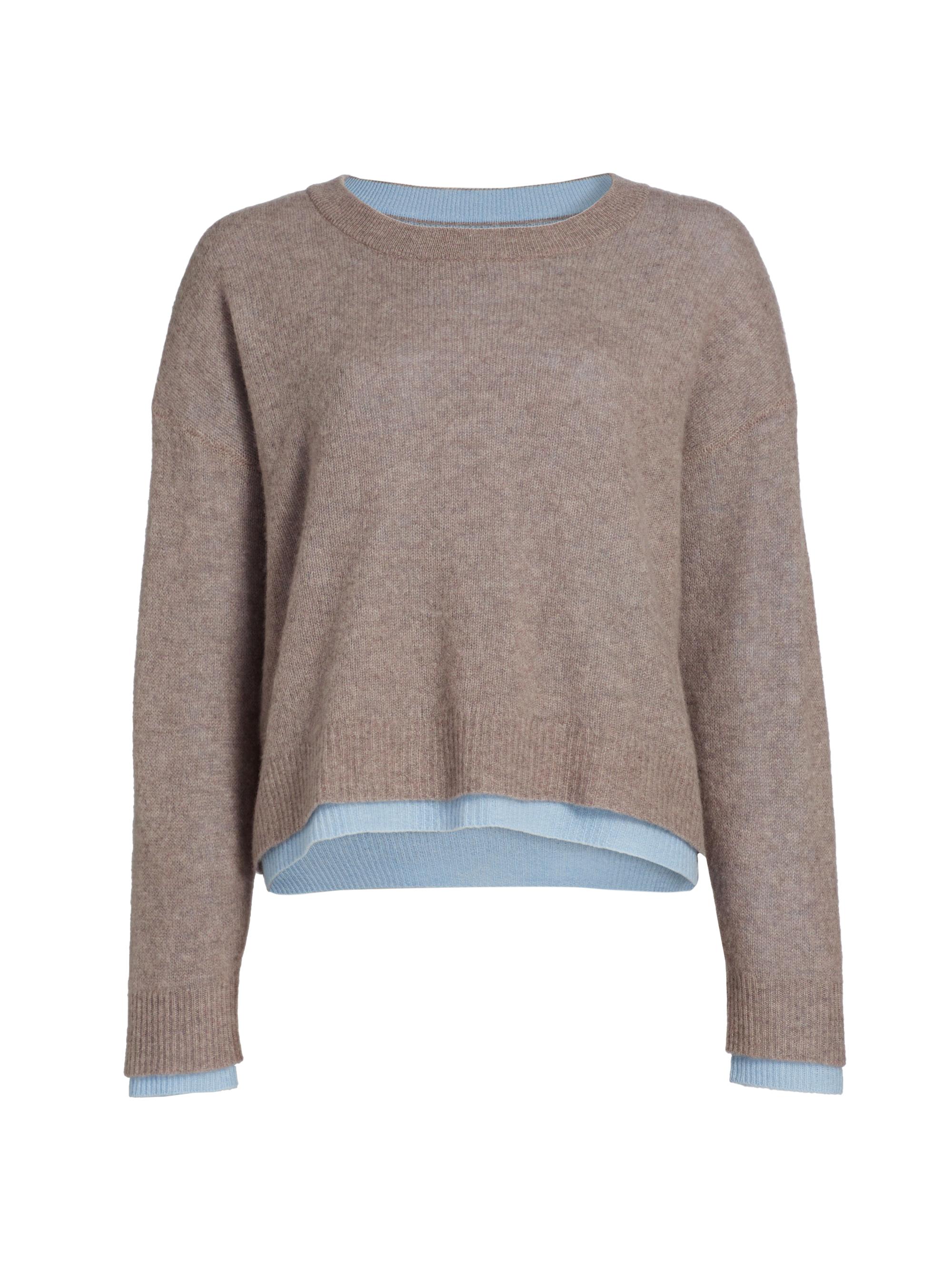 Naadam Women's Lightweight Cashmere Layered Reversible Sweater - Blue Combo