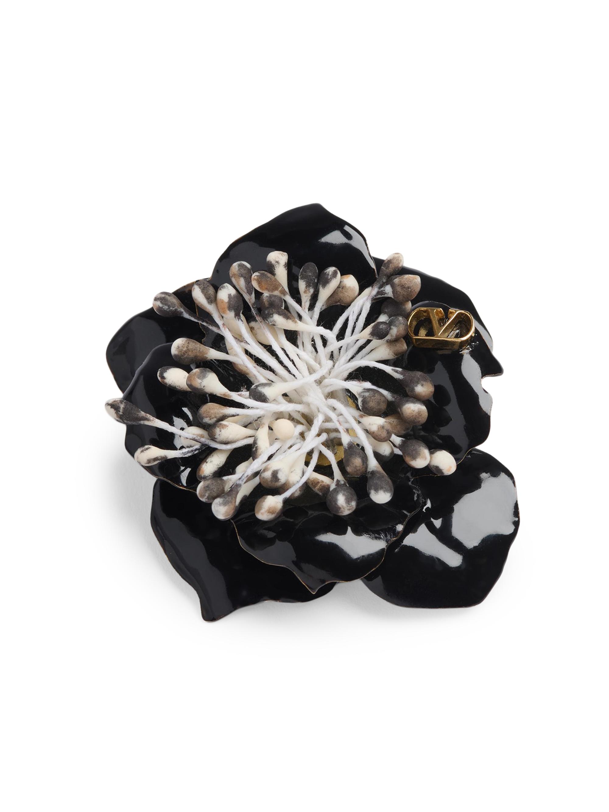 Valentino Garavani Men's Fleur Lumineuse Brooch in Metal, Enamel and Fabric - Gold Black