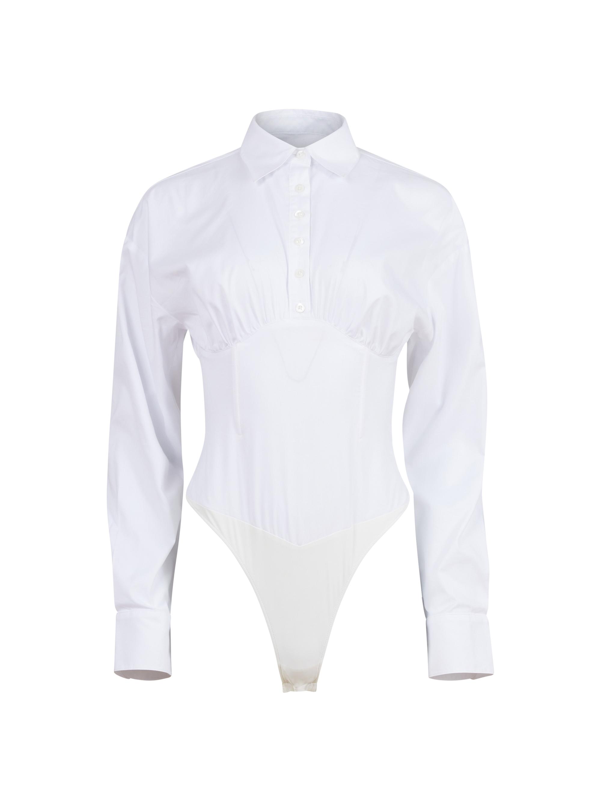 Fleur du Mal Women's Poplin Shirtwaist Bodysuit - White
