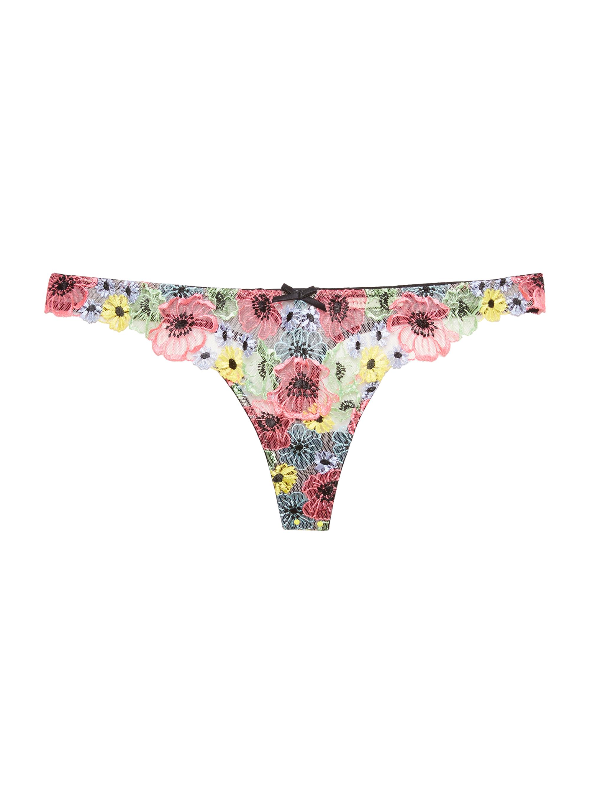 Fleur du Mal Women's Azalea Embroidery Thong - Black