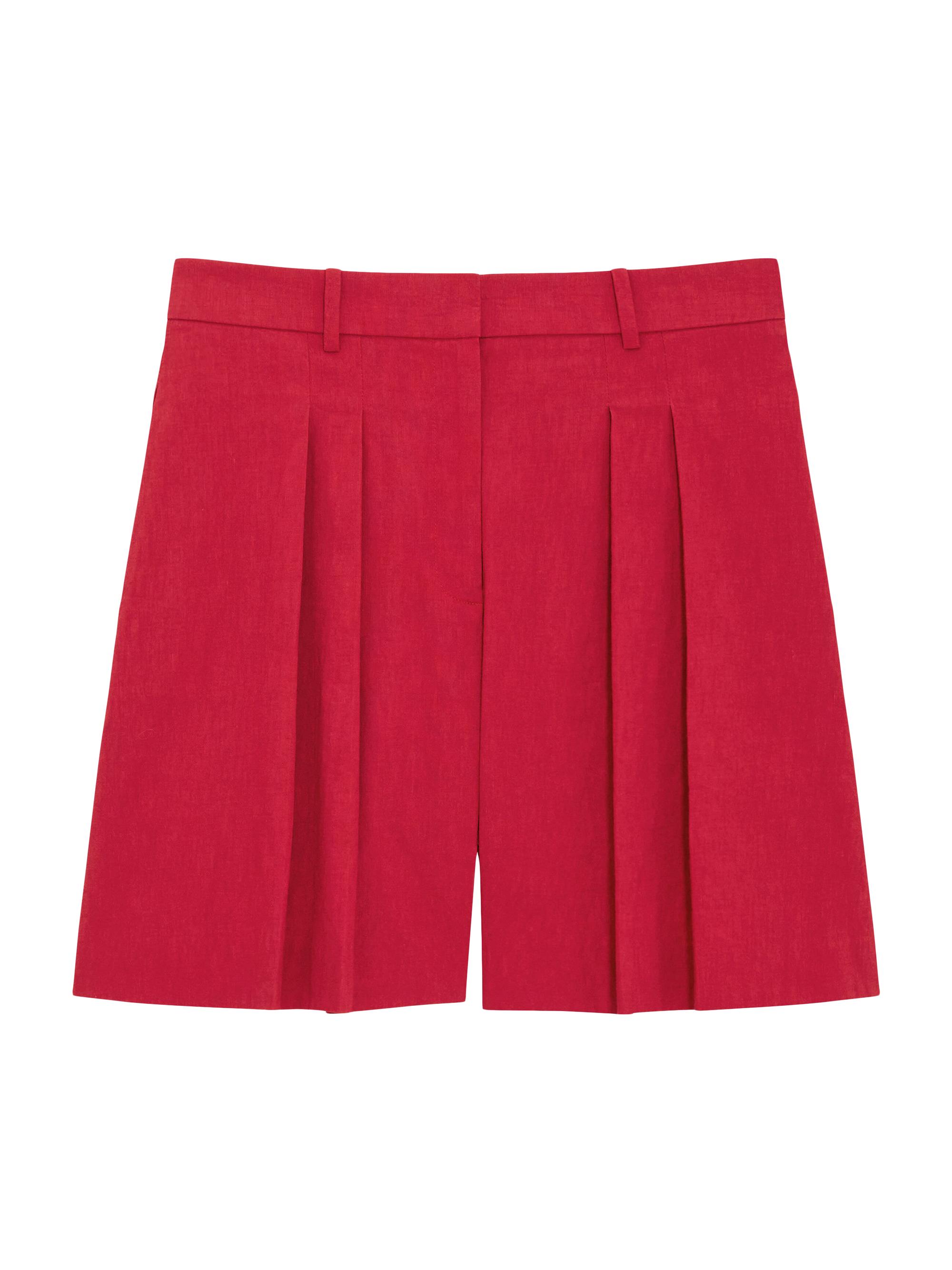Theory Women's Pleated-Front Linen-Blend Classic Shorts - Cherry
