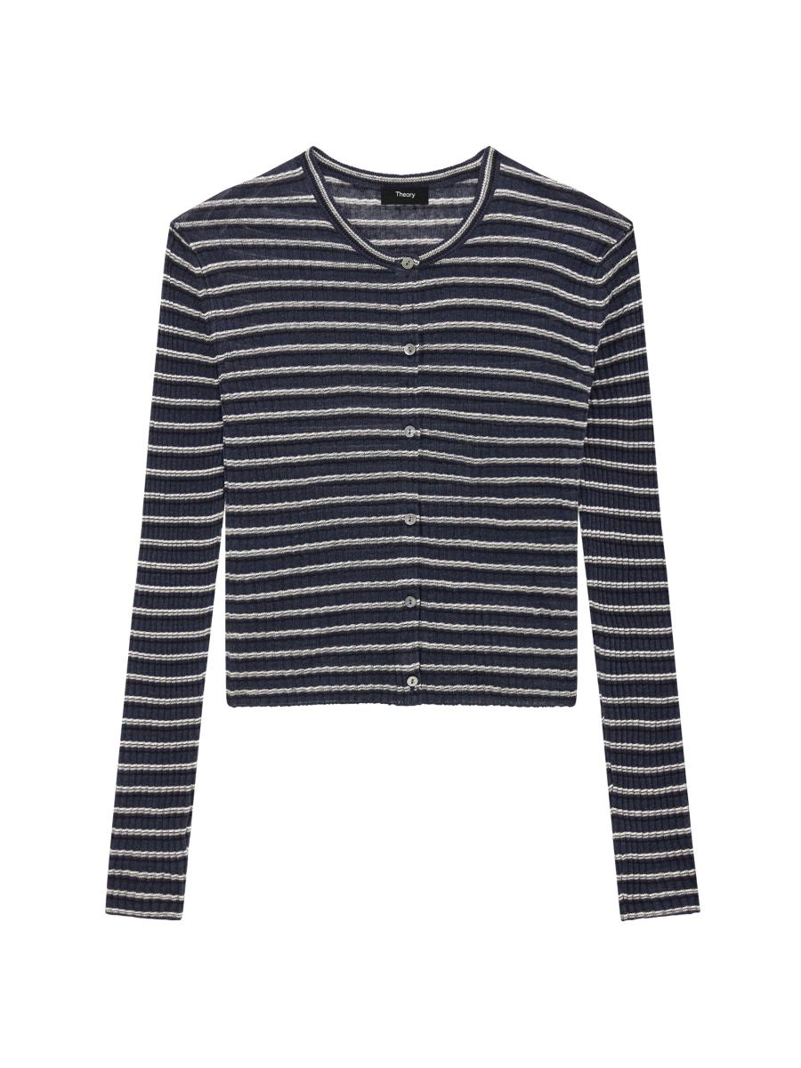 Theory Striped Linen-Blend Crop Cardigan | Saks Fifth Avenue