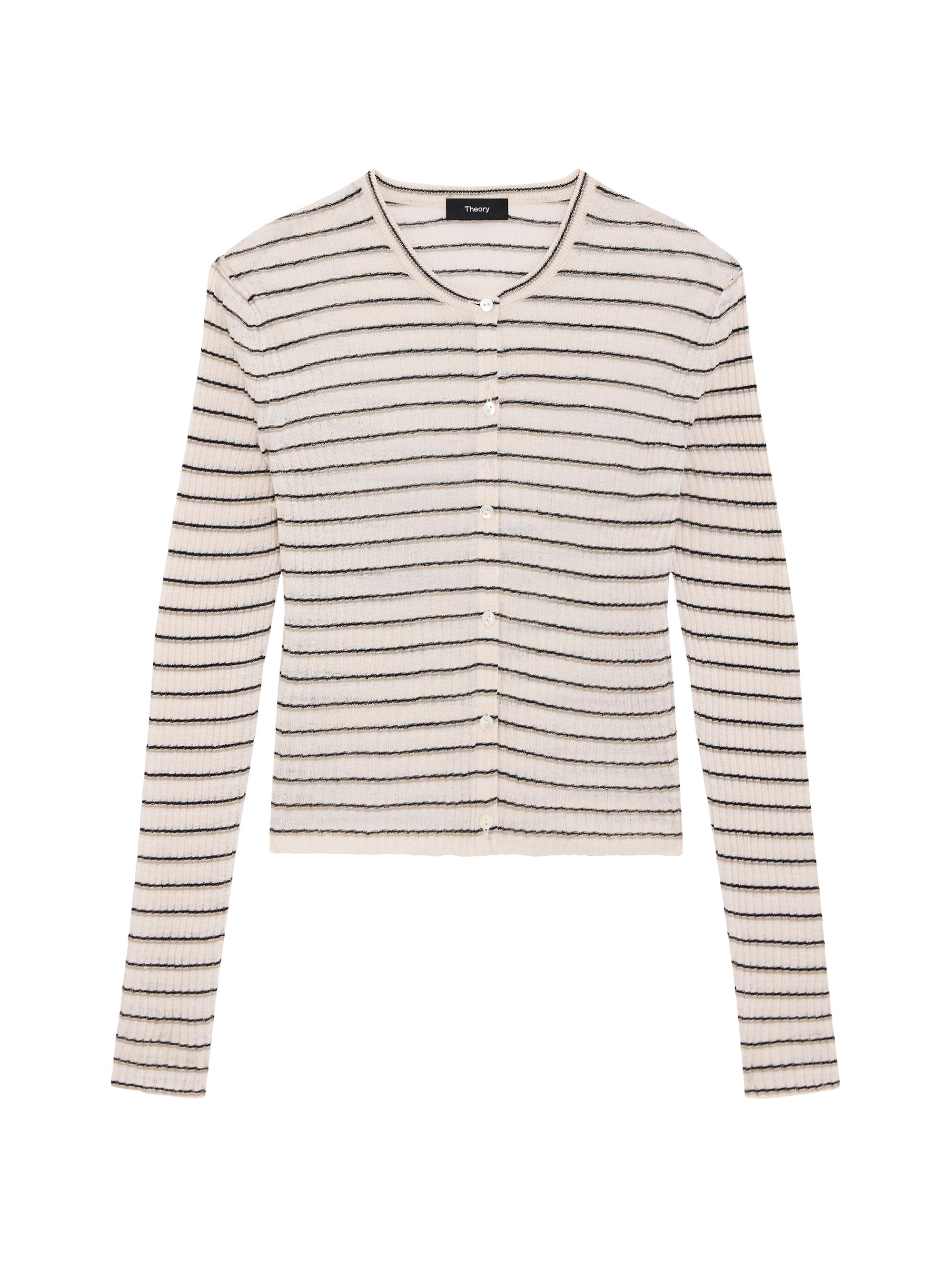 Theory Women's Striped Linen-Blend Crop Cardigan - Light Parchment Multi
