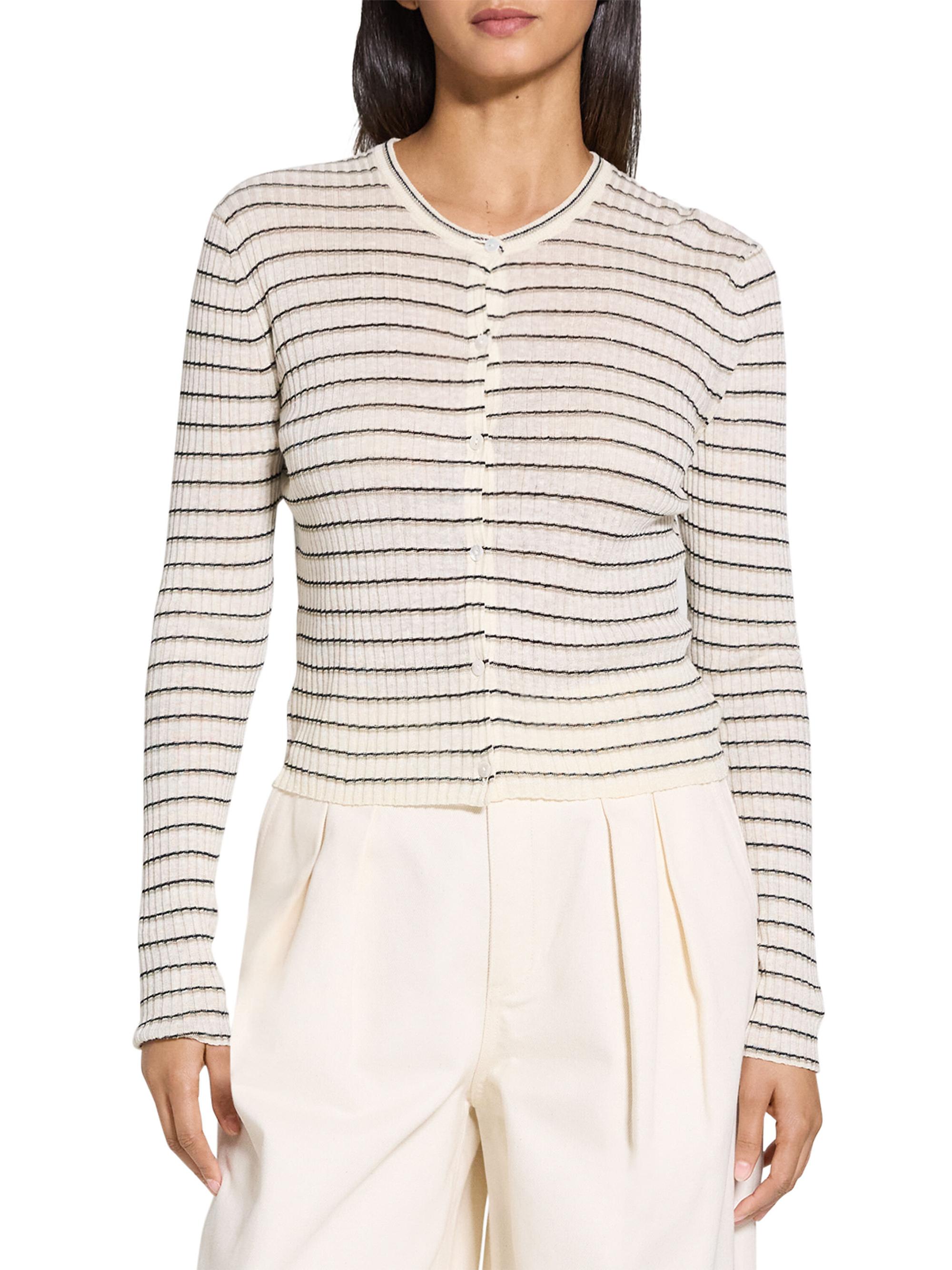 Theory Striped Linen-Blend Crop Cardigan | Saks Fifth Avenue