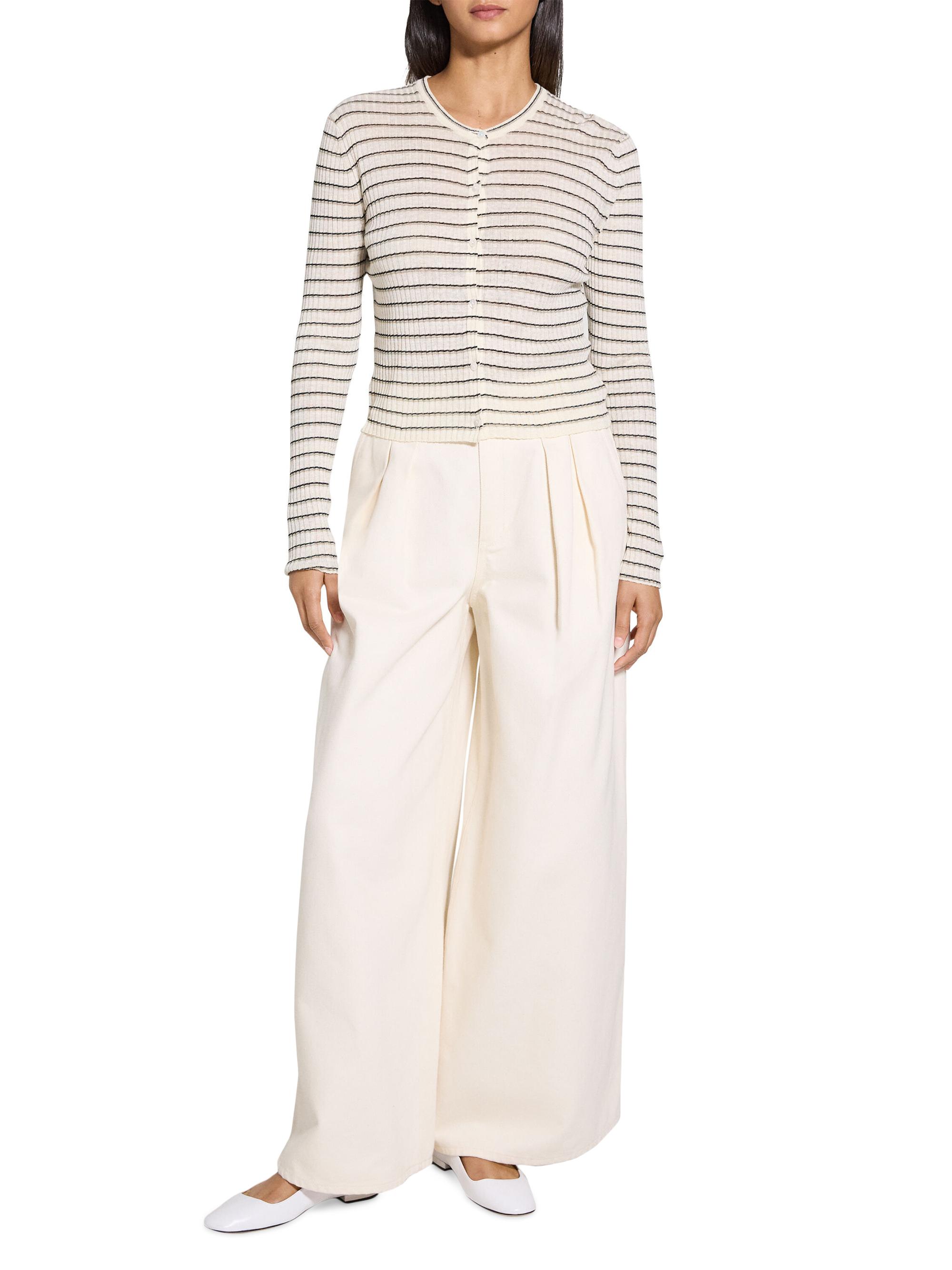 Theory Striped Linen-Blend Crop Cardigan | Saks Fifth Avenue