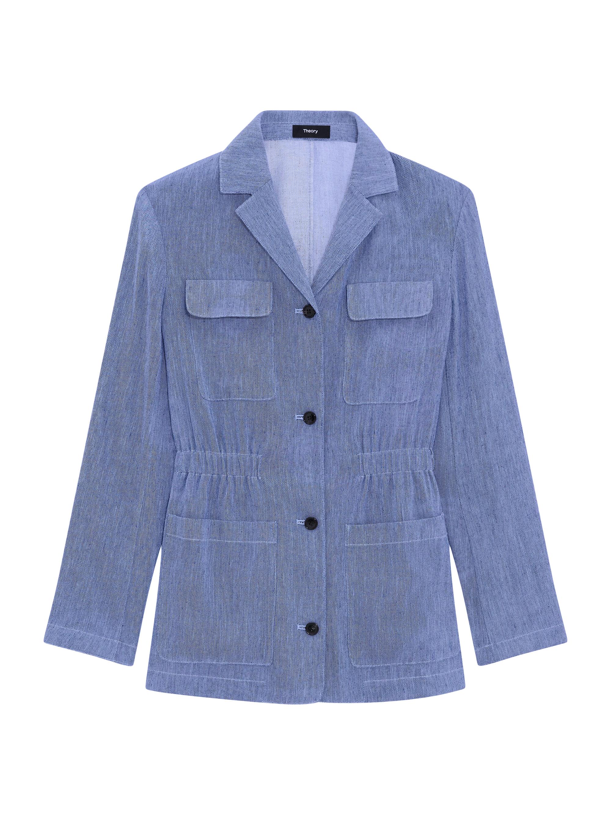 Theory Women's Stretch-Linen Cinch-Waist Denim Jacket - Light Denim