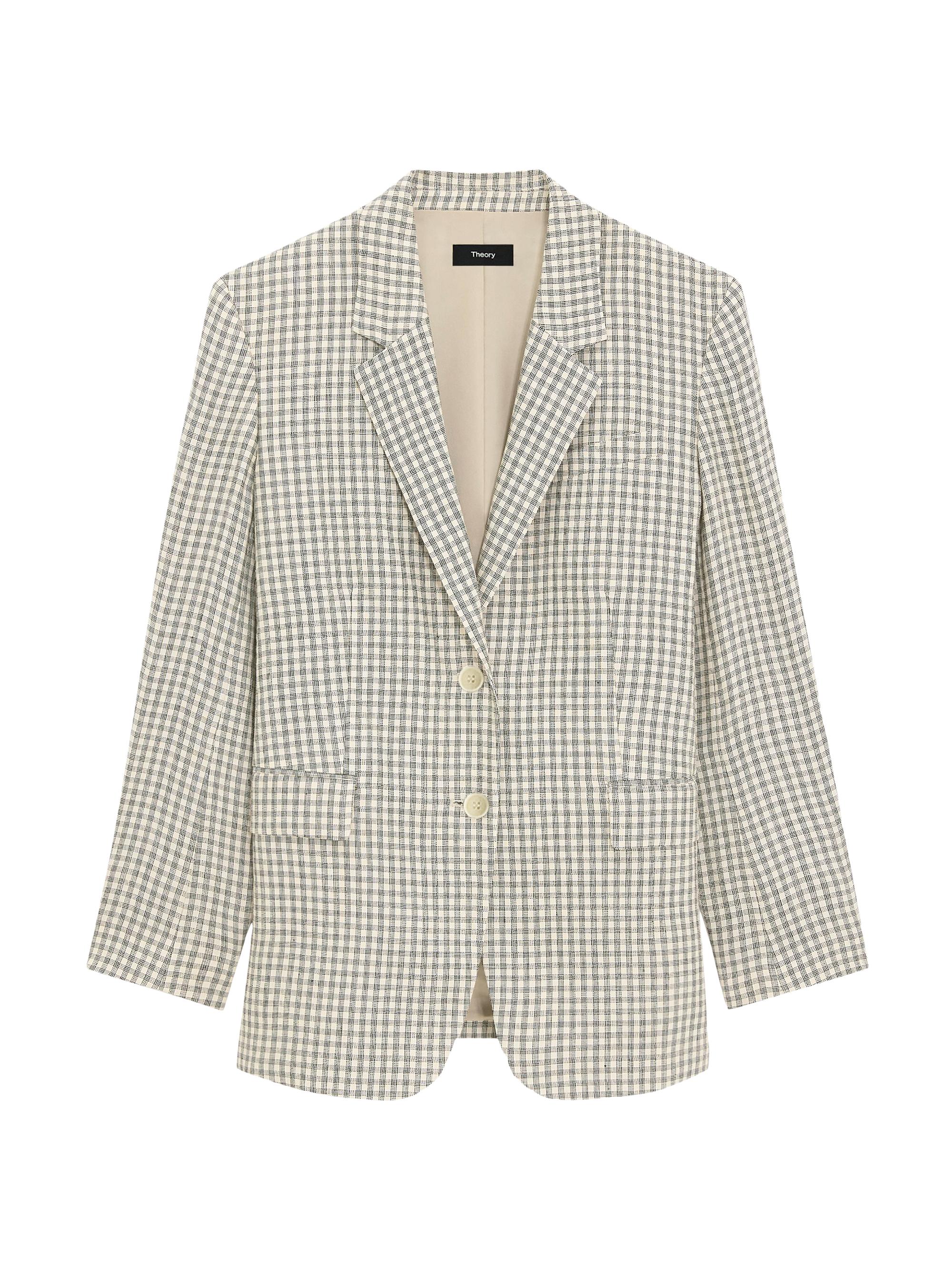 Theory Women's Plaid Linen-Blend Oversized Blazer - Cream Multi