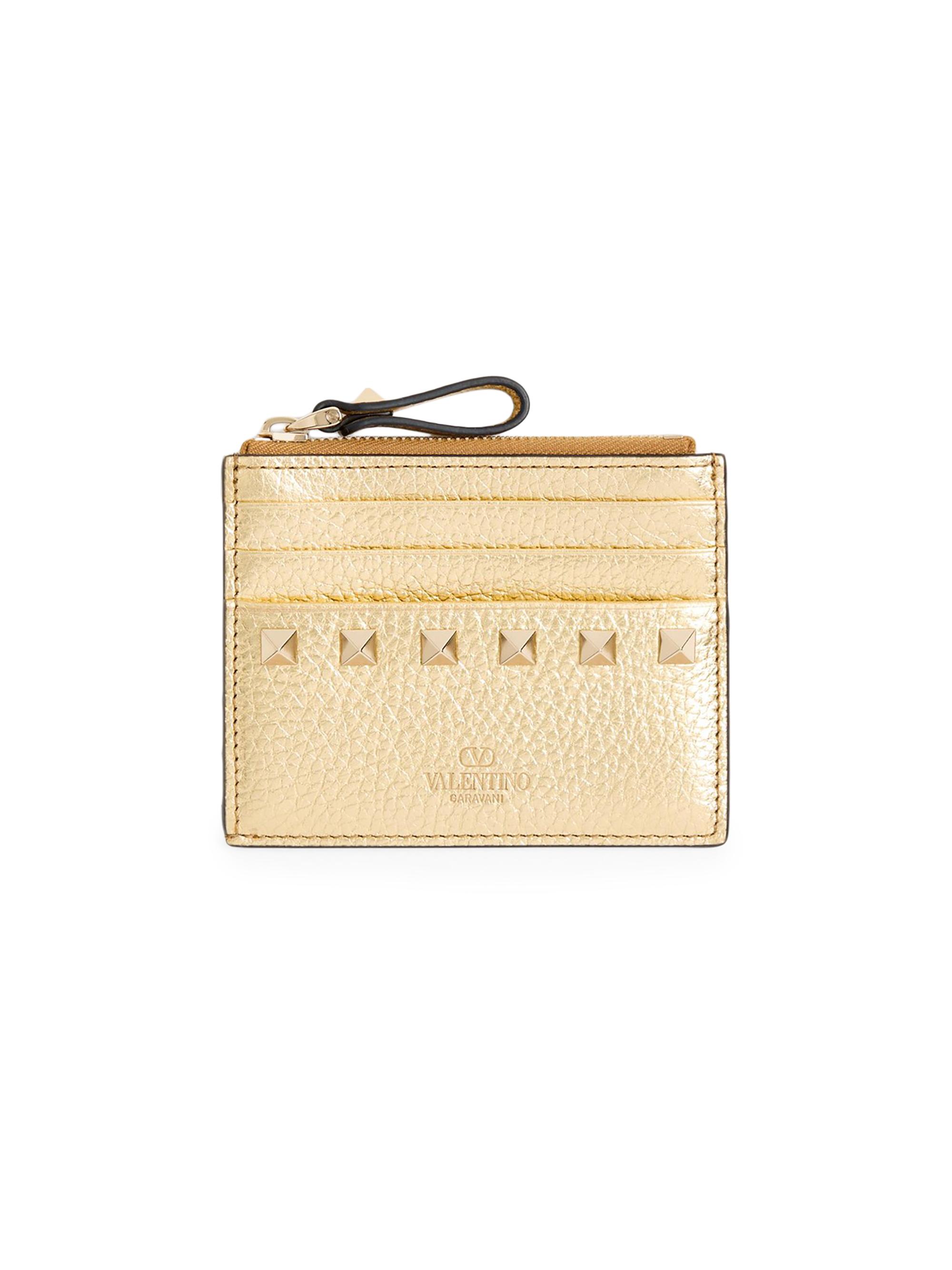 Valentino Garavani Women's Rockstud Calfskin Card Holder - Antique Brass