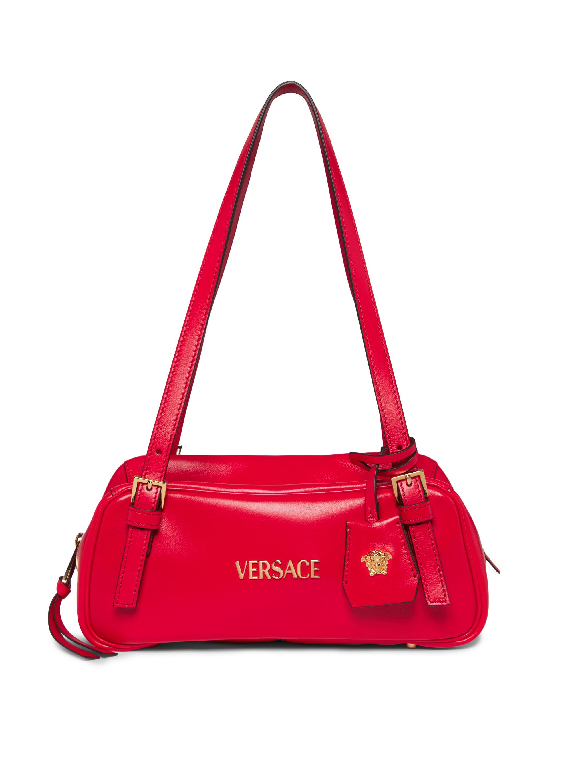 Versace Women's Tag Bowling Leather Shoulder Bag - Red  Gold