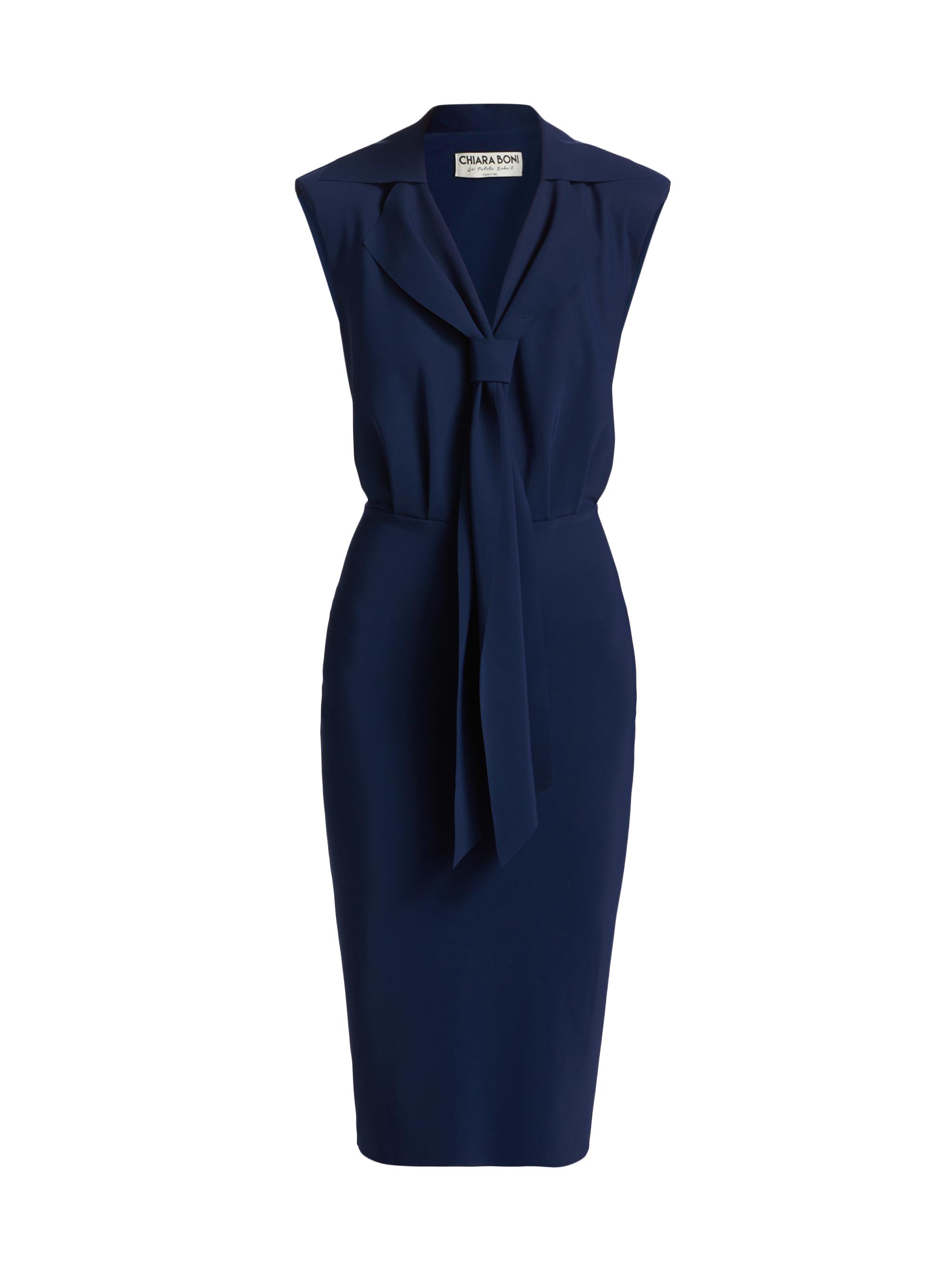 Chiara Boni La Petite Robe Women's Notch Lapel Tie-Accent Knee-Length Sheath Dress - Blue Notte
