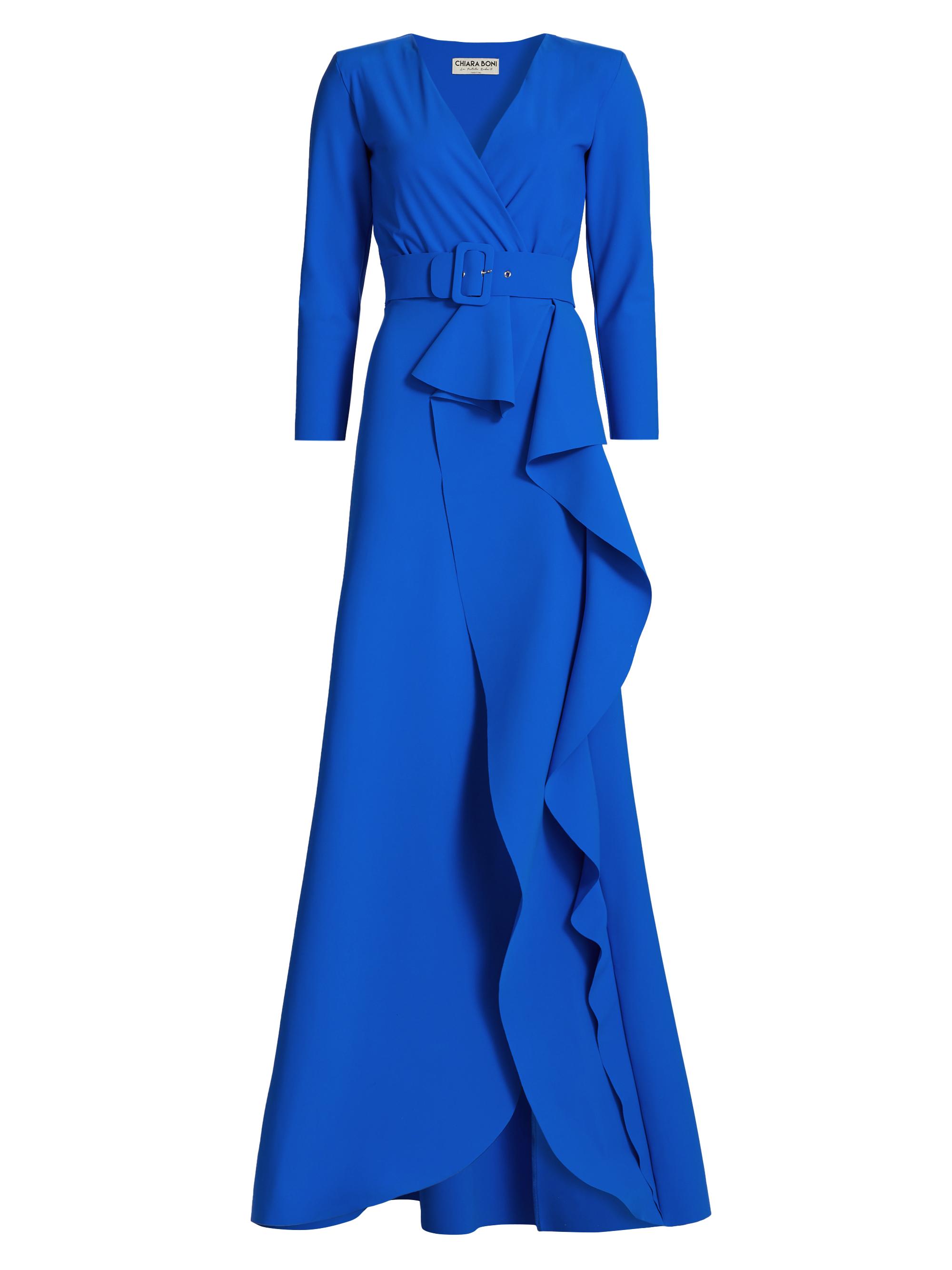 Chiara Boni La Petite Robe Women's Afix V-Neck Belted Ruffle Gown - Blue Klein