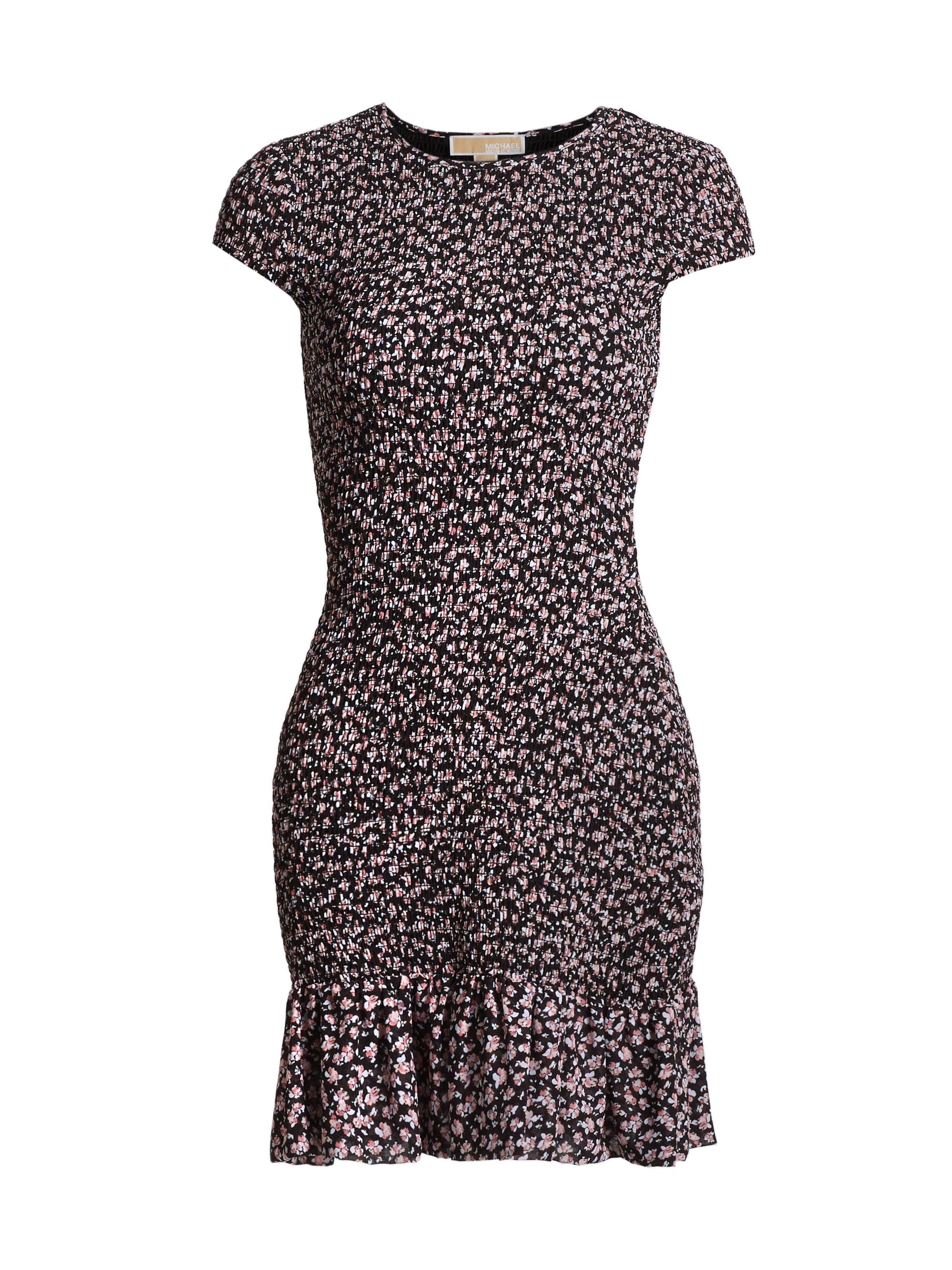 MICHAEL Michael Kors Women's Abstract Ruffled-Hem Smocked Minidress - Dusty Rose