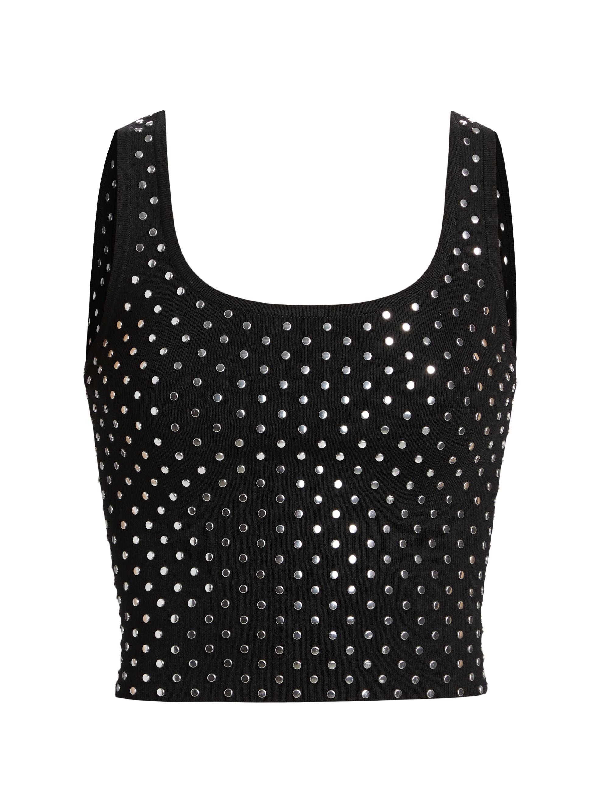 MICHAEL Michael Kors Women's Studded Rib-Knit Crop Tank - Black
