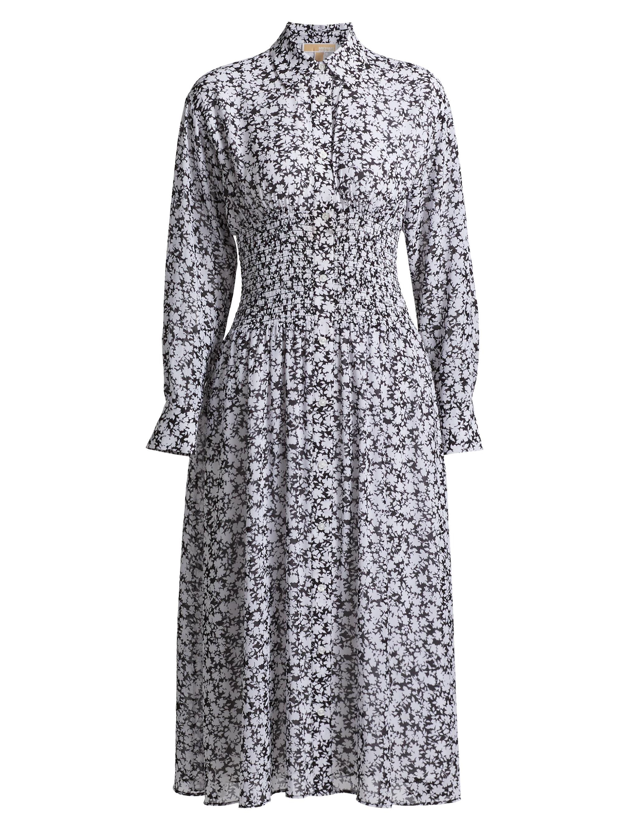 MICHAEL Michael Kors Women's Floral Smocked Button-Front Midi Shirtdress - White