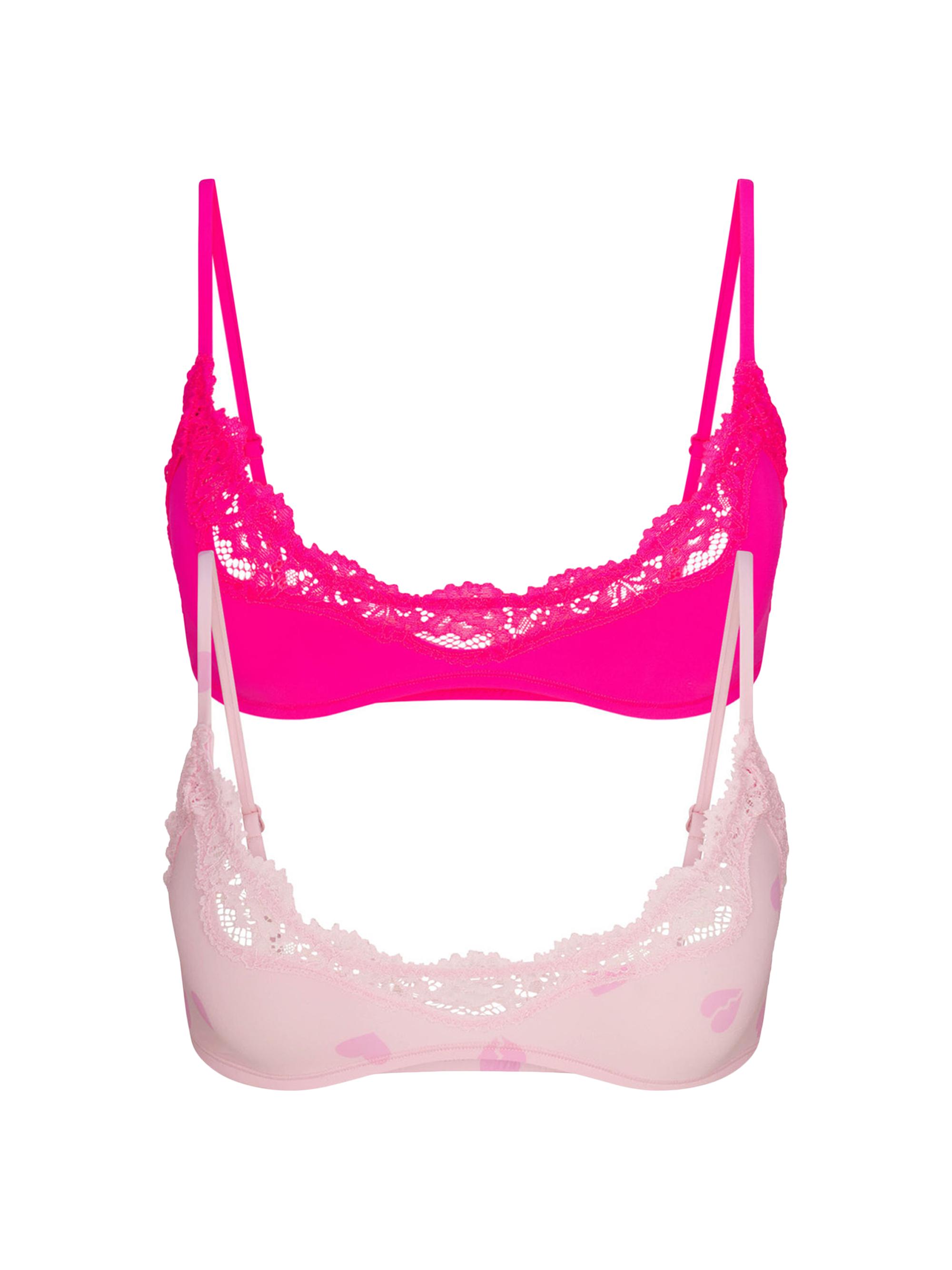 SKIMS Women's Fits Everybody Lace Scoop Bralette 2-Pack - Flamingo And Heart Breaker