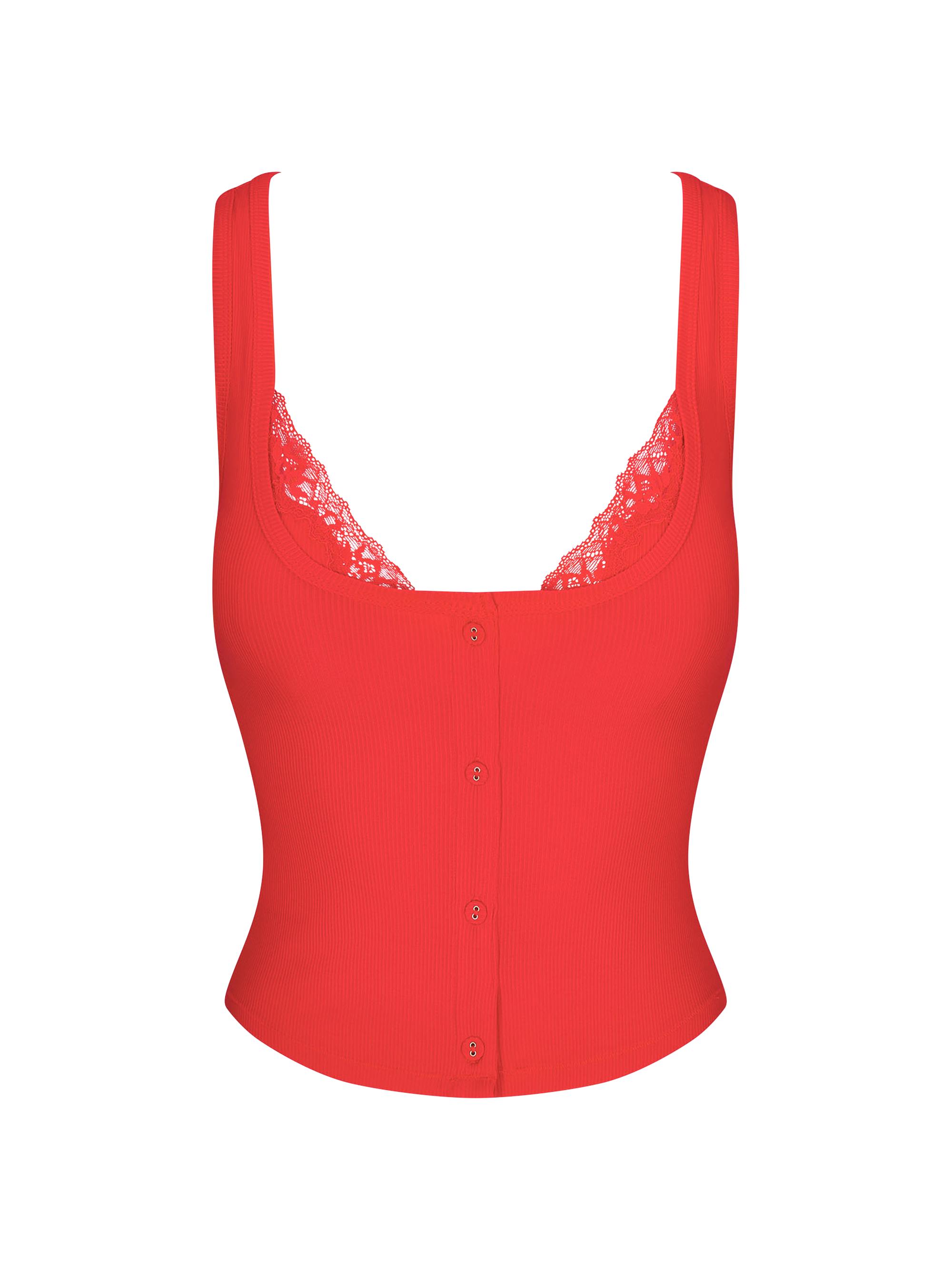 SKIMS Women's Soft Lounge Lace Tank With Bralette - Cherry