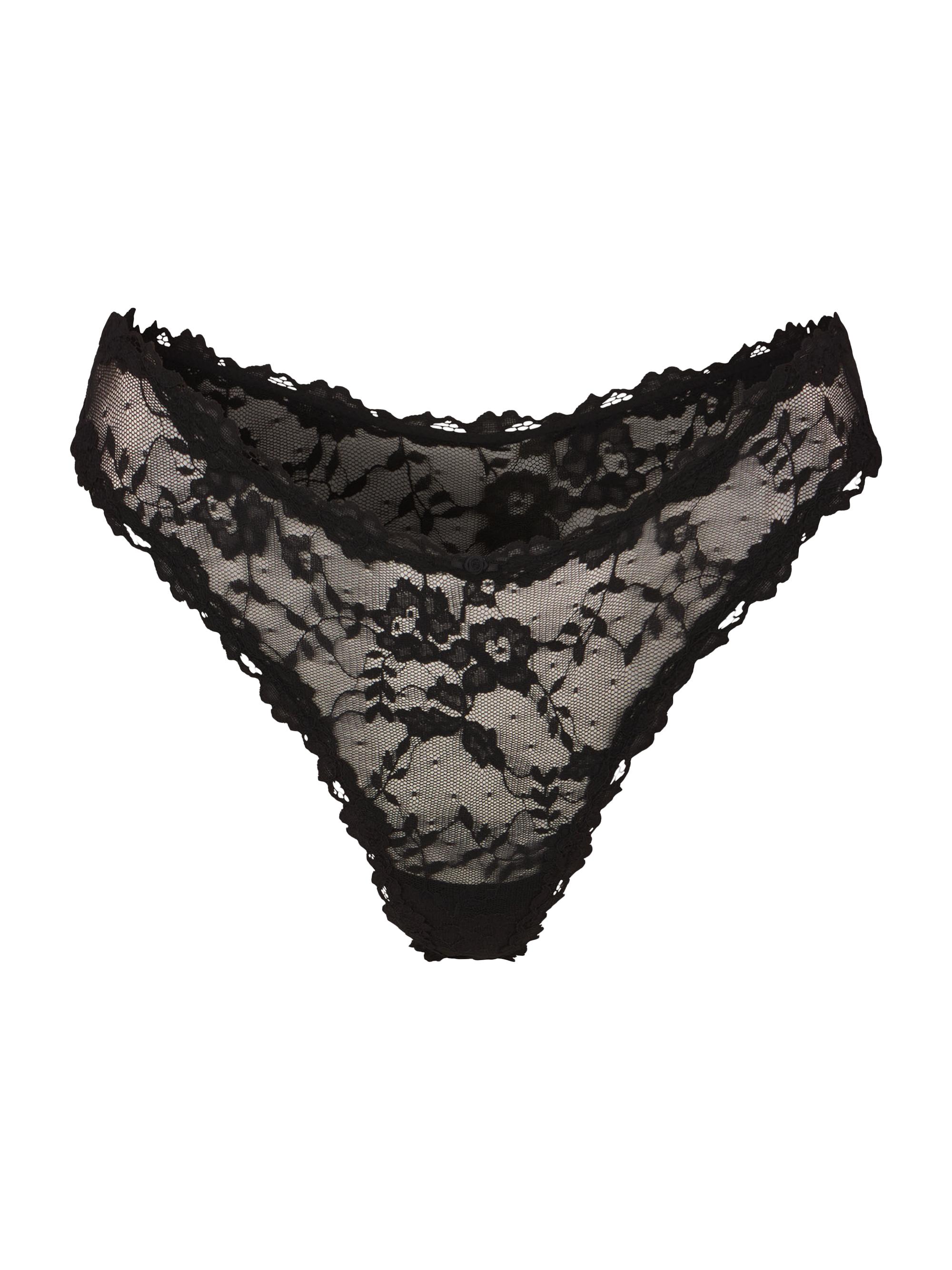 SKIMS Women's Stretch Lace Dipped Thong - Soot