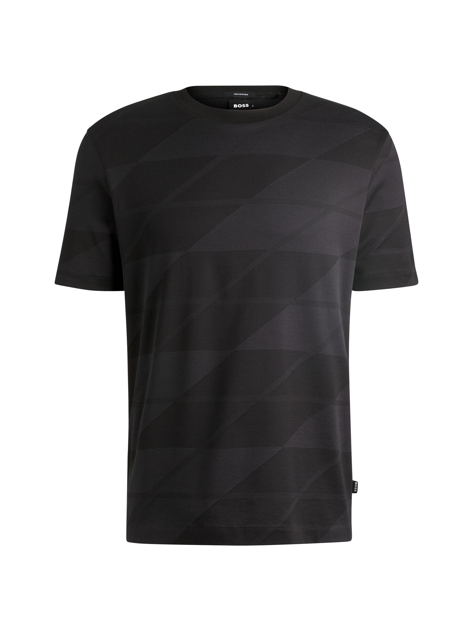BOSS Men's Mercerized-Cotton T-Shirt with Two-Tone Jacquard - Black