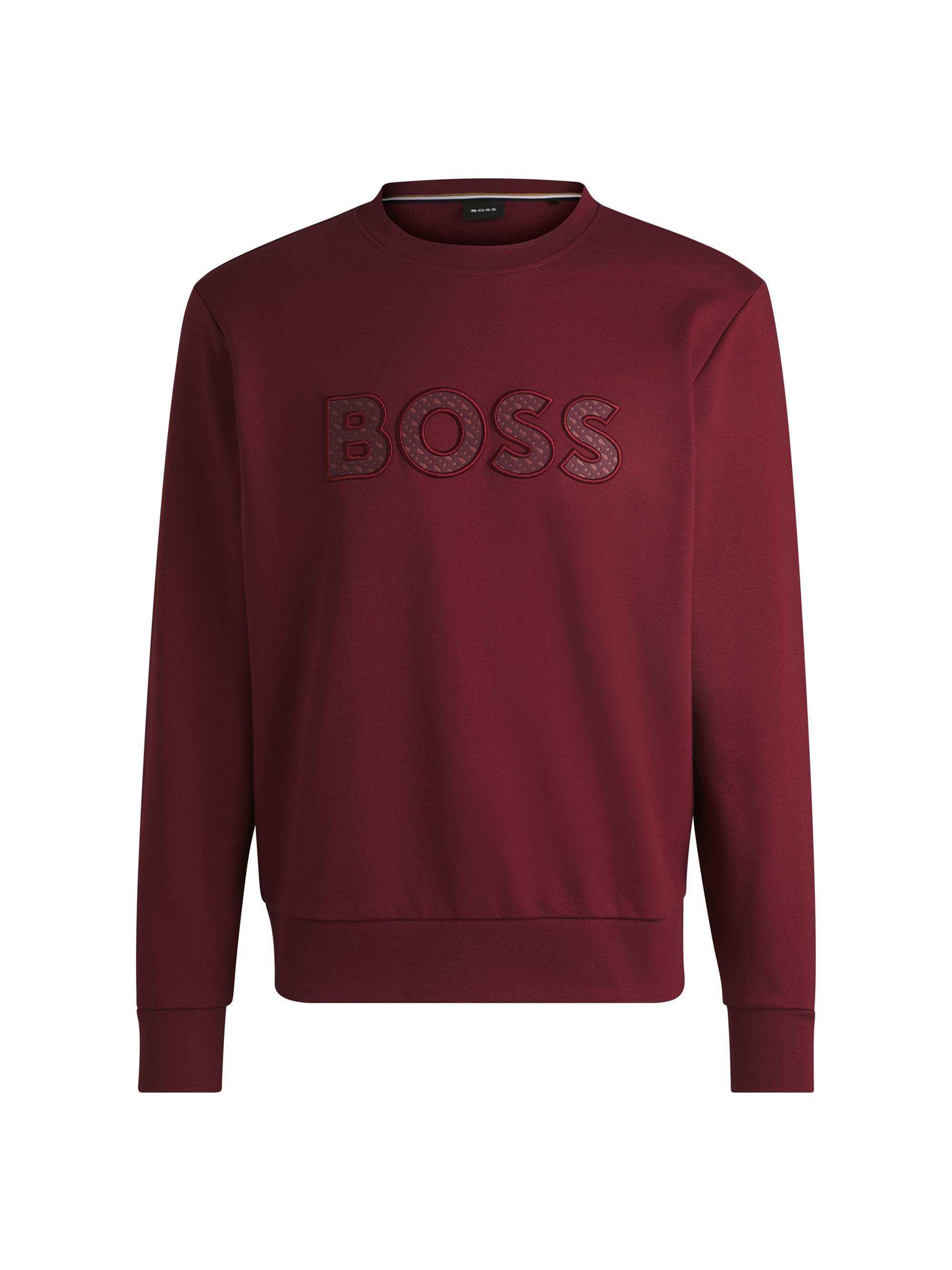 BOSS Men's Relaxed-Fit Cotton-Terry Sweatshirt with Logo Artwork - Dark Red