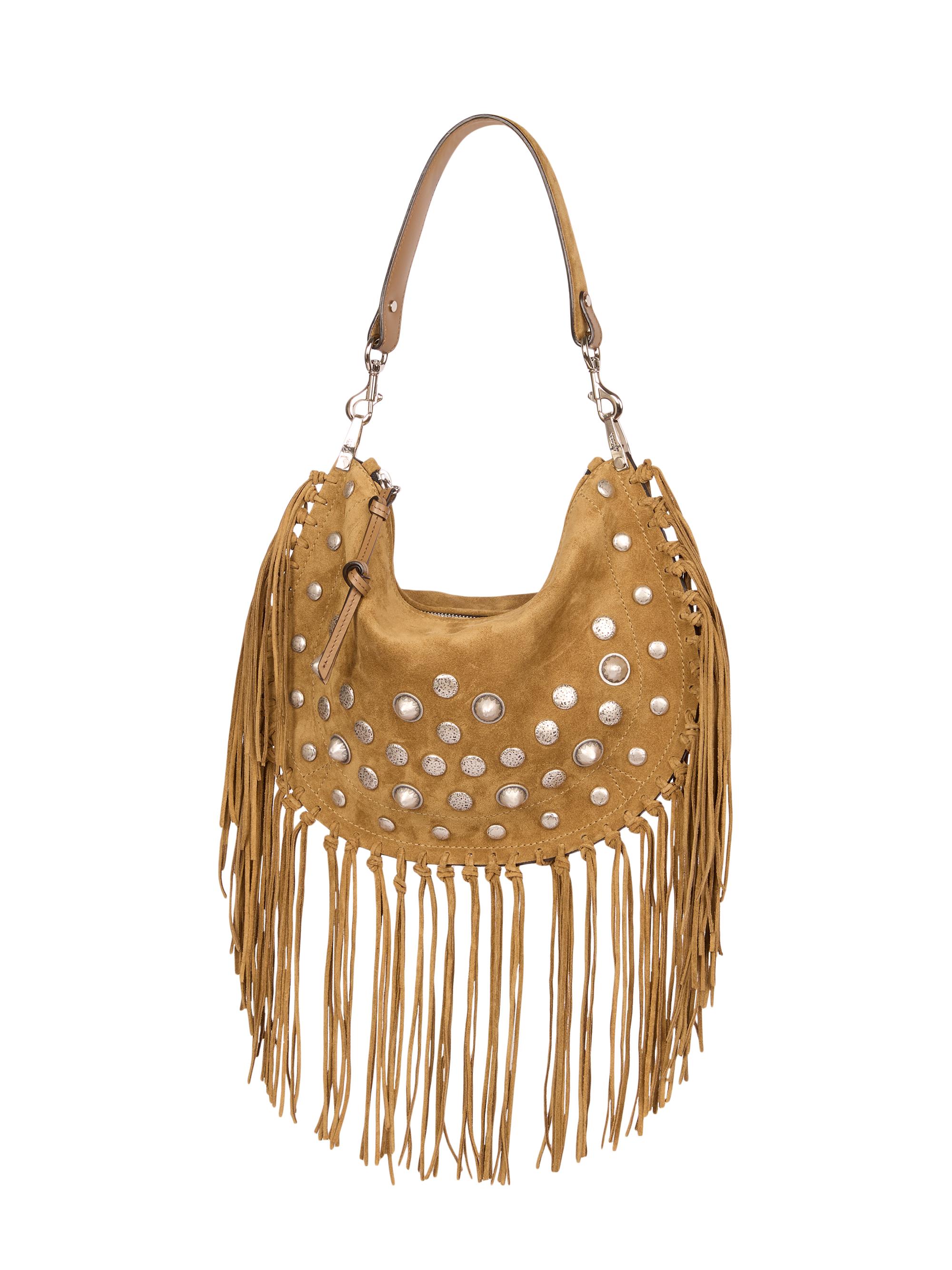 Isabel Marant Women's Kanao Studded Fringed Suede Shoulder Bag - Taupe