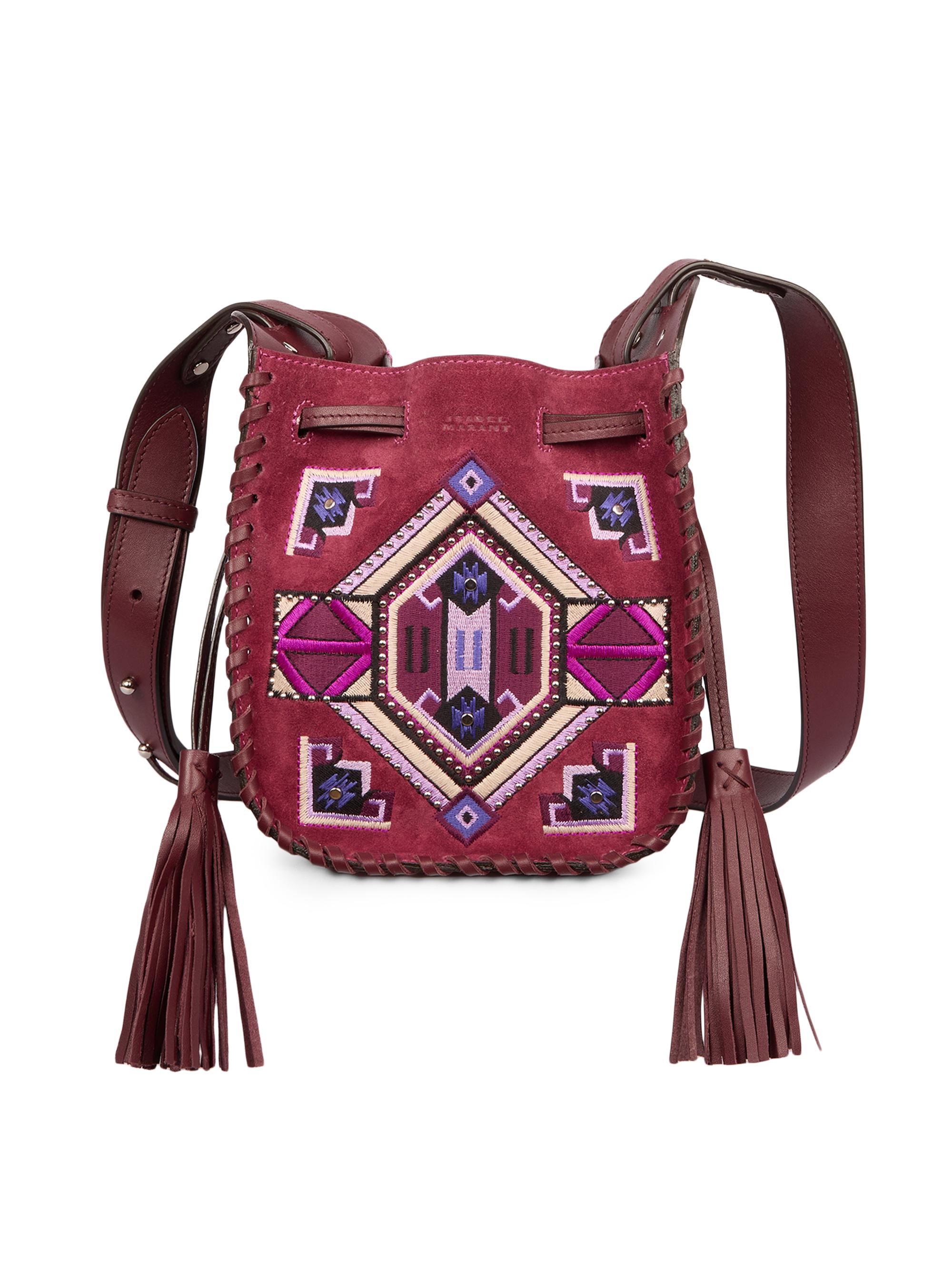 Isabel Marant Women's Mini Silao Embroidered Leather Shoulder Bag - Raspberry