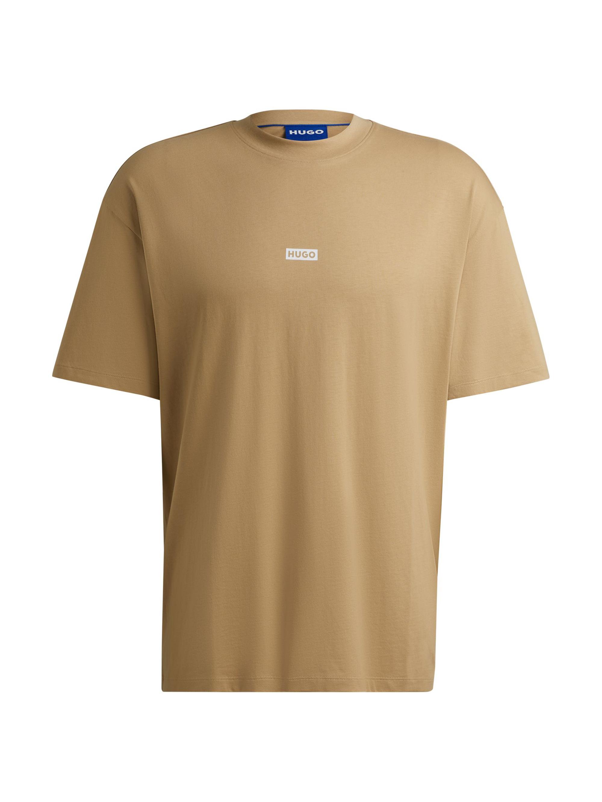 HUGO Men's Cotton-Jersey T-Shirt with New-Season Logo Story - Beige