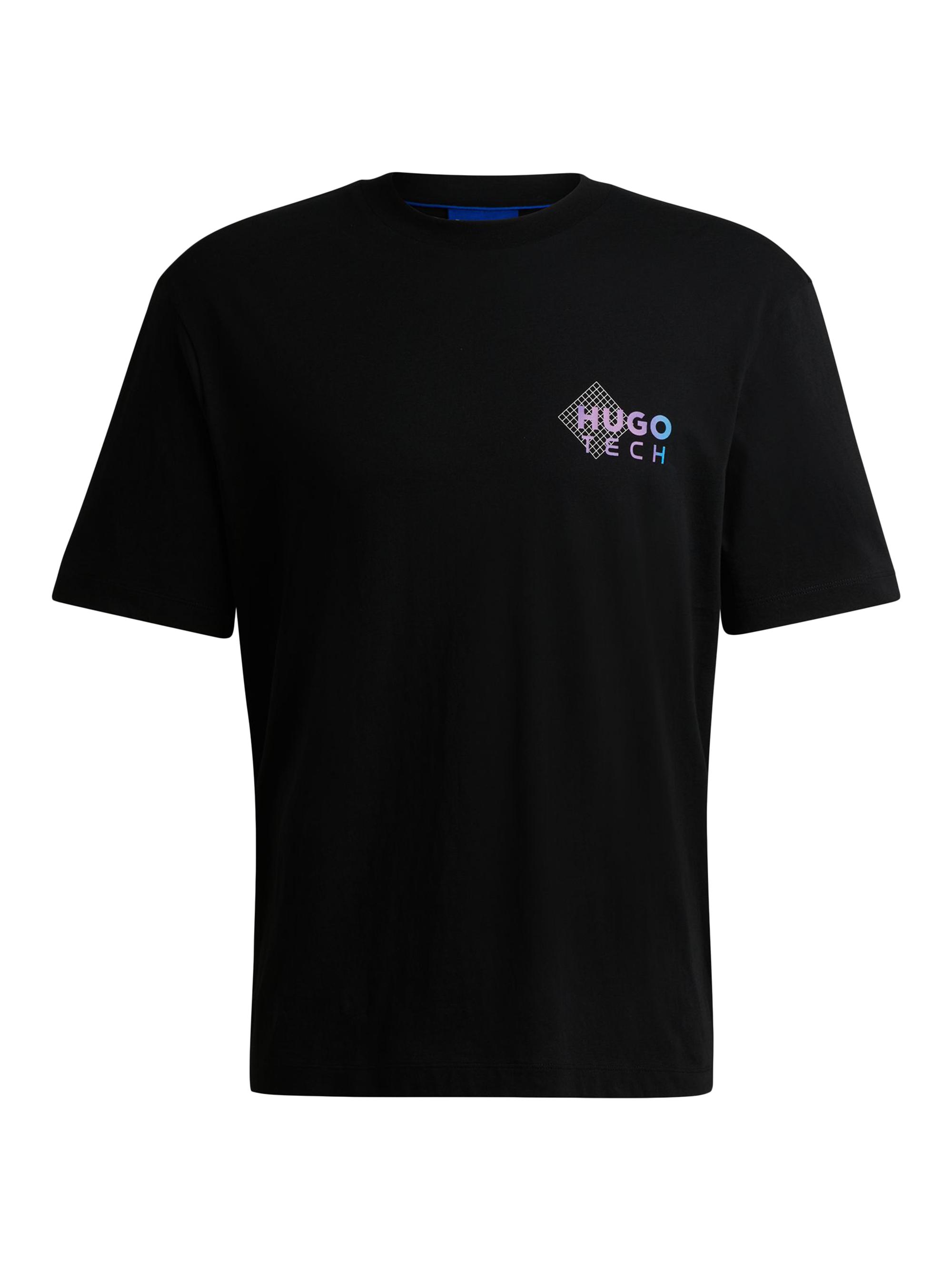 HUGO Men's Cotton-Jersey T-Shirt with Seasonal Graphic Prints - Black