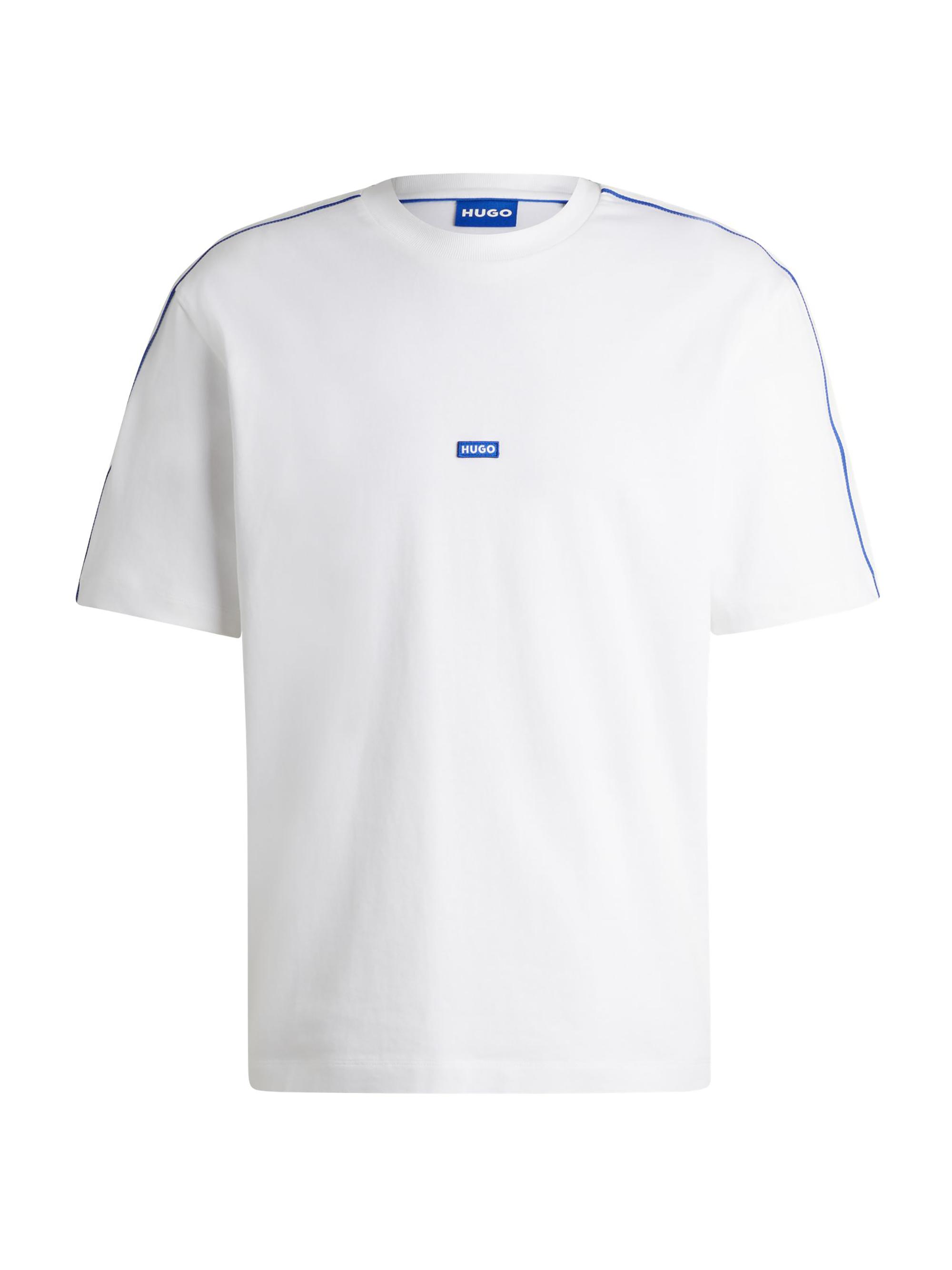 HUGO Men's Cotton-Jersey T-Shirt with Tape Trims - White