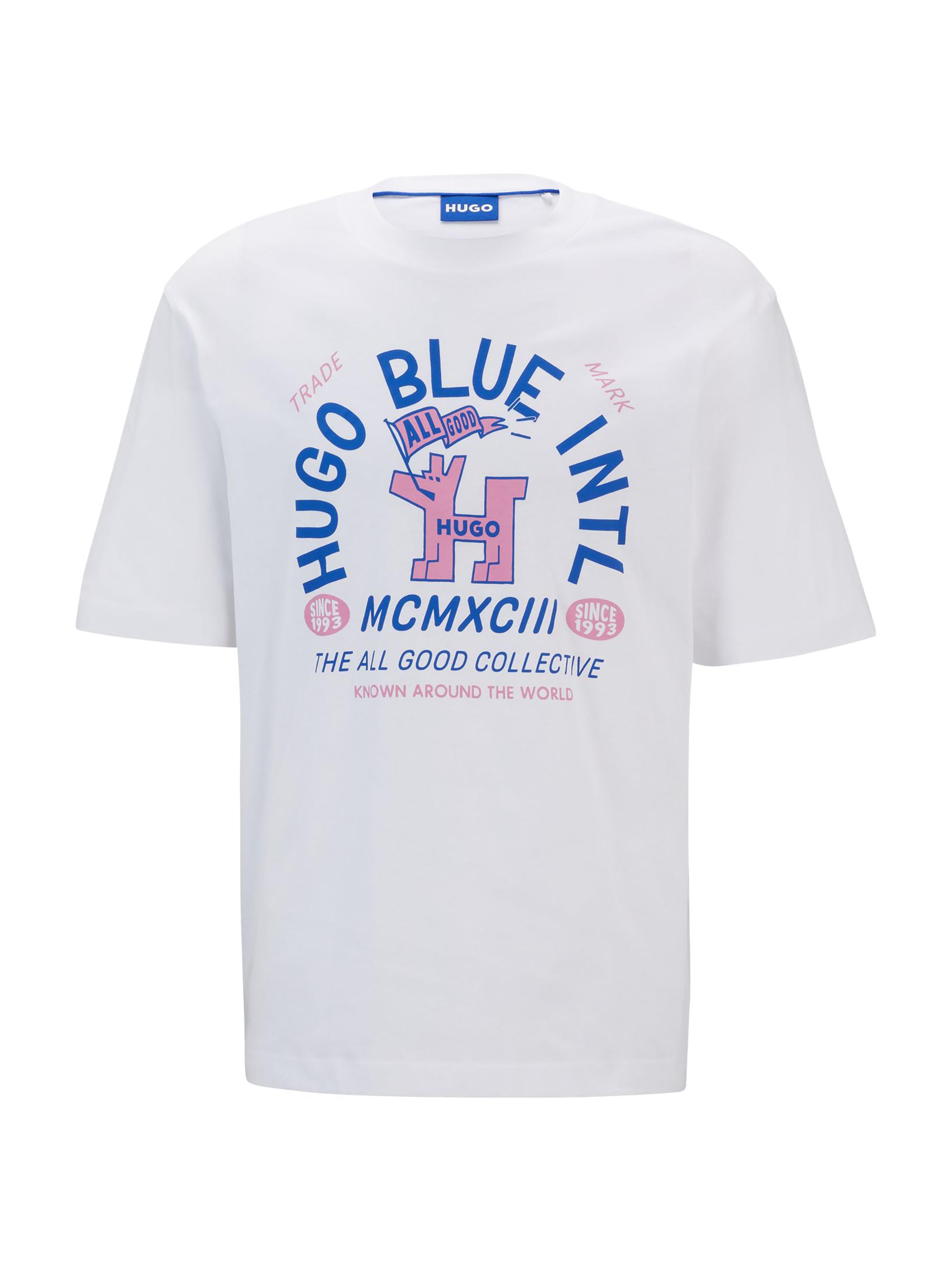 HUGO Men's Cotton-Jersey Regular-Fit T-Shirt with Seasonal Graphics - White