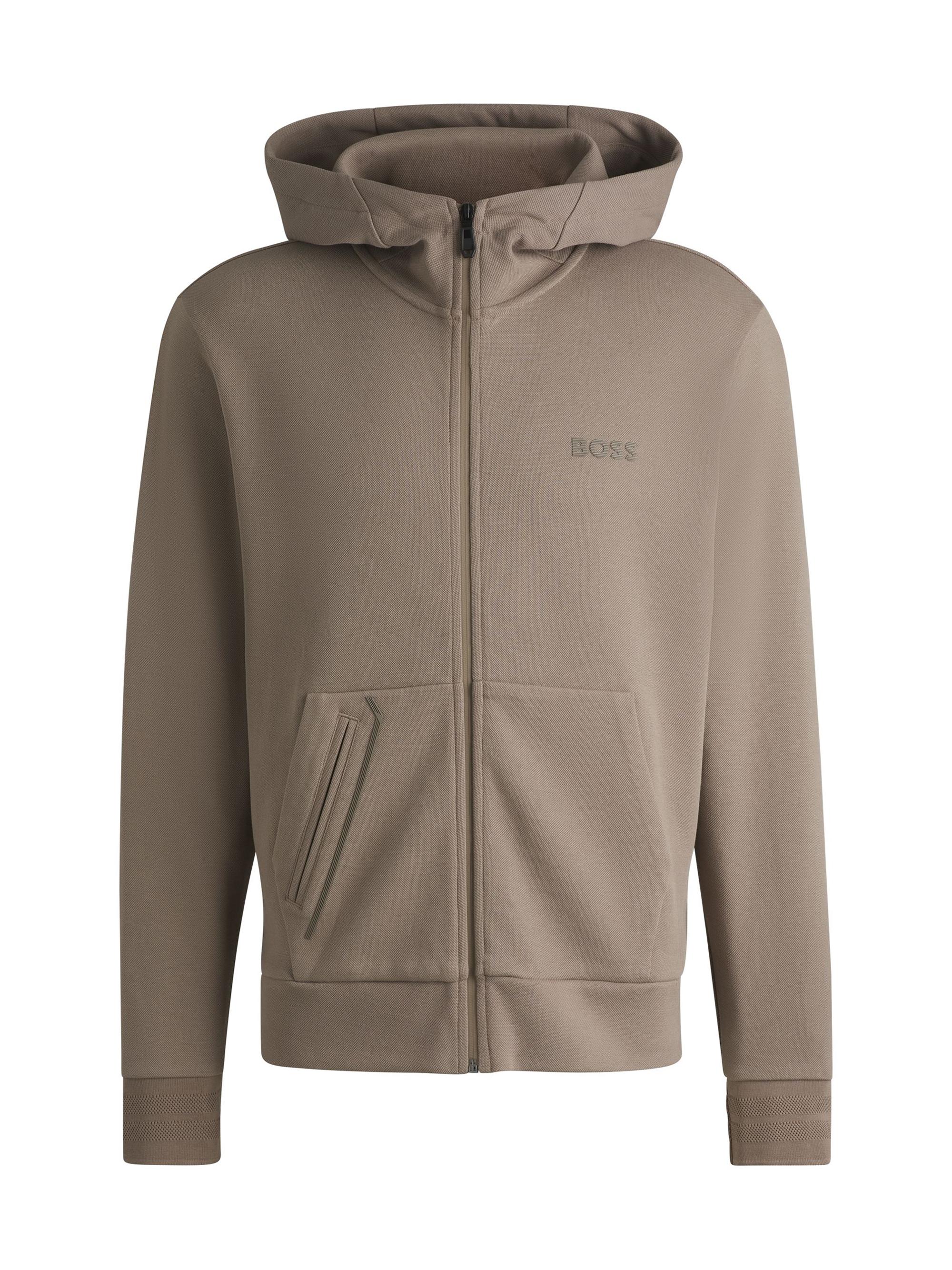 BOSS Men's Zip-Up Hoodie with Logo Detail - Turquoise