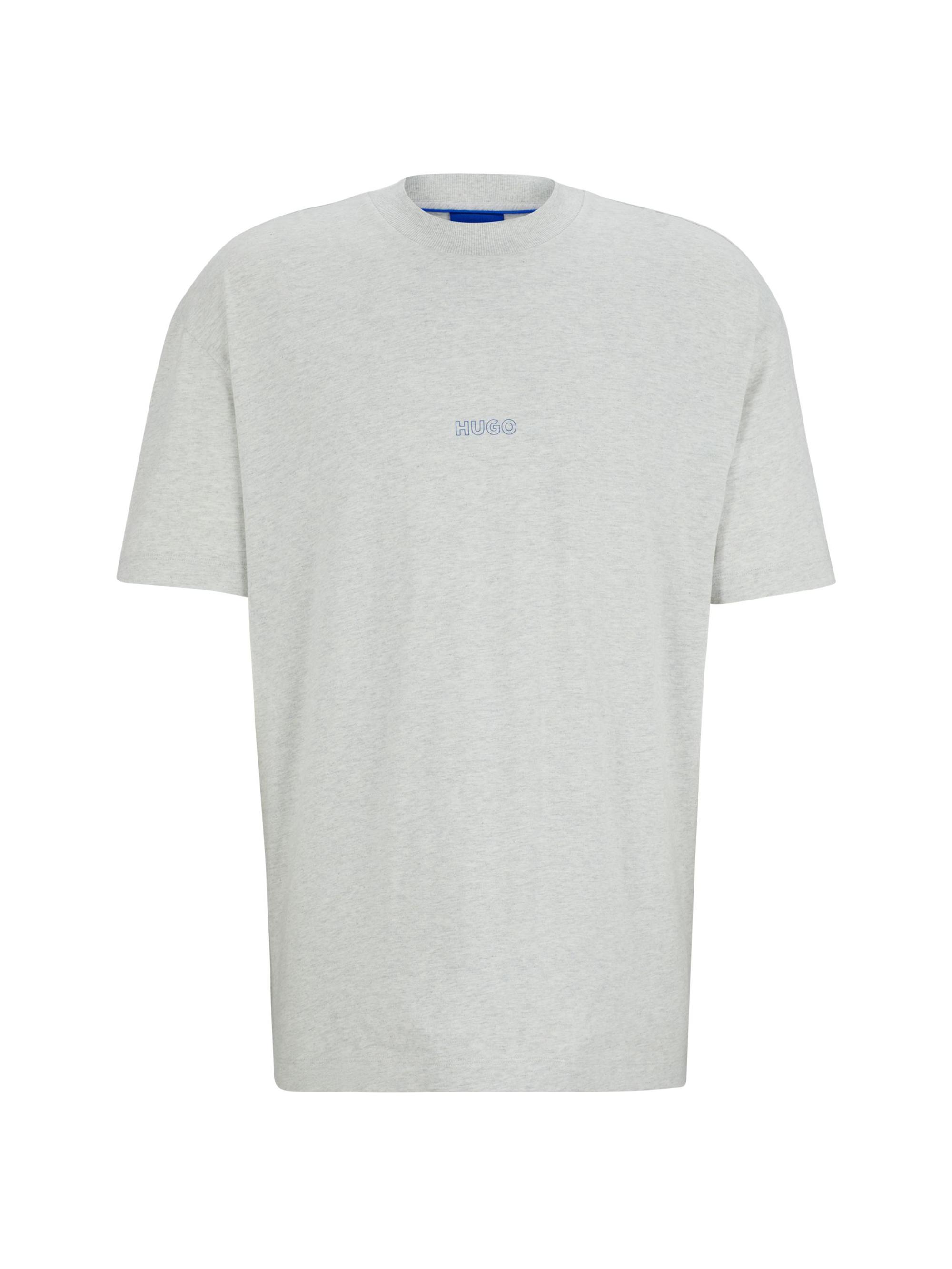 HUGO Men's Cotton-Jersey T-Shirt with Outline Logos - Grey